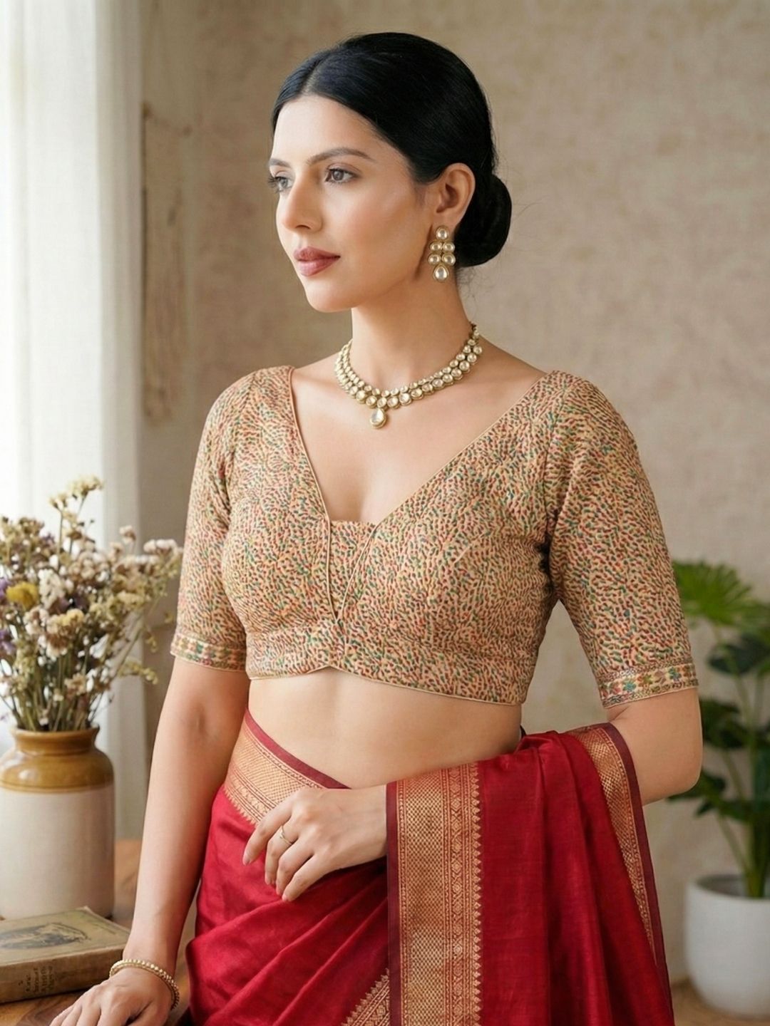 Multicolor Georgette V Neck Readymade Blouse