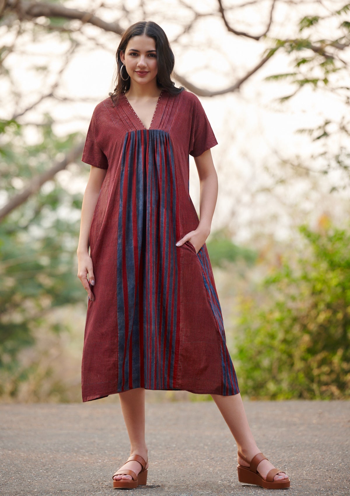 Classic Maroon Ajrakh Pure Cotton Pleated Dress Salwar Studio Classic Maroon Ajrakh Pure Cotton Pleated Dress Salwar Studio