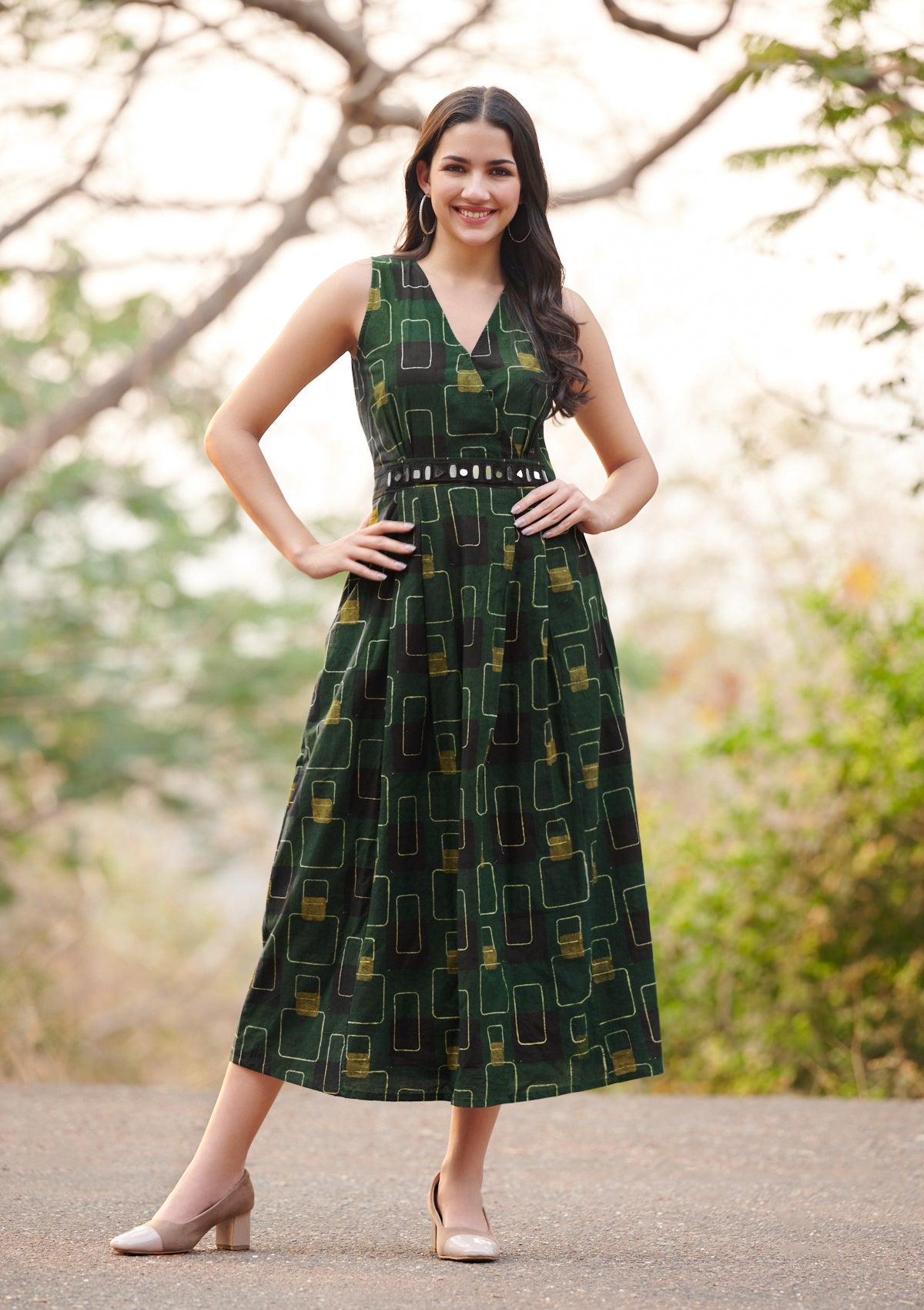 Classic Green Ajrakh Pure Cotton A Line Dress Salwar Studio Classic Green Ajrakh Pure Cotton A Line Dress Salwar Studio
