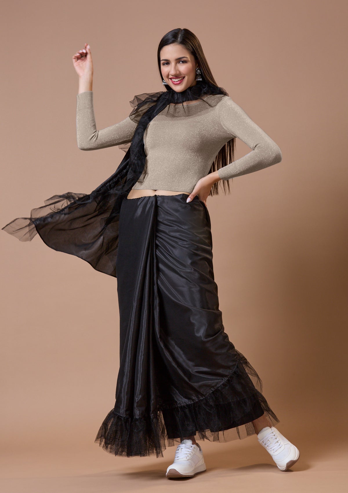 Grey Round Neck Full Sleeves Readymade Blouse