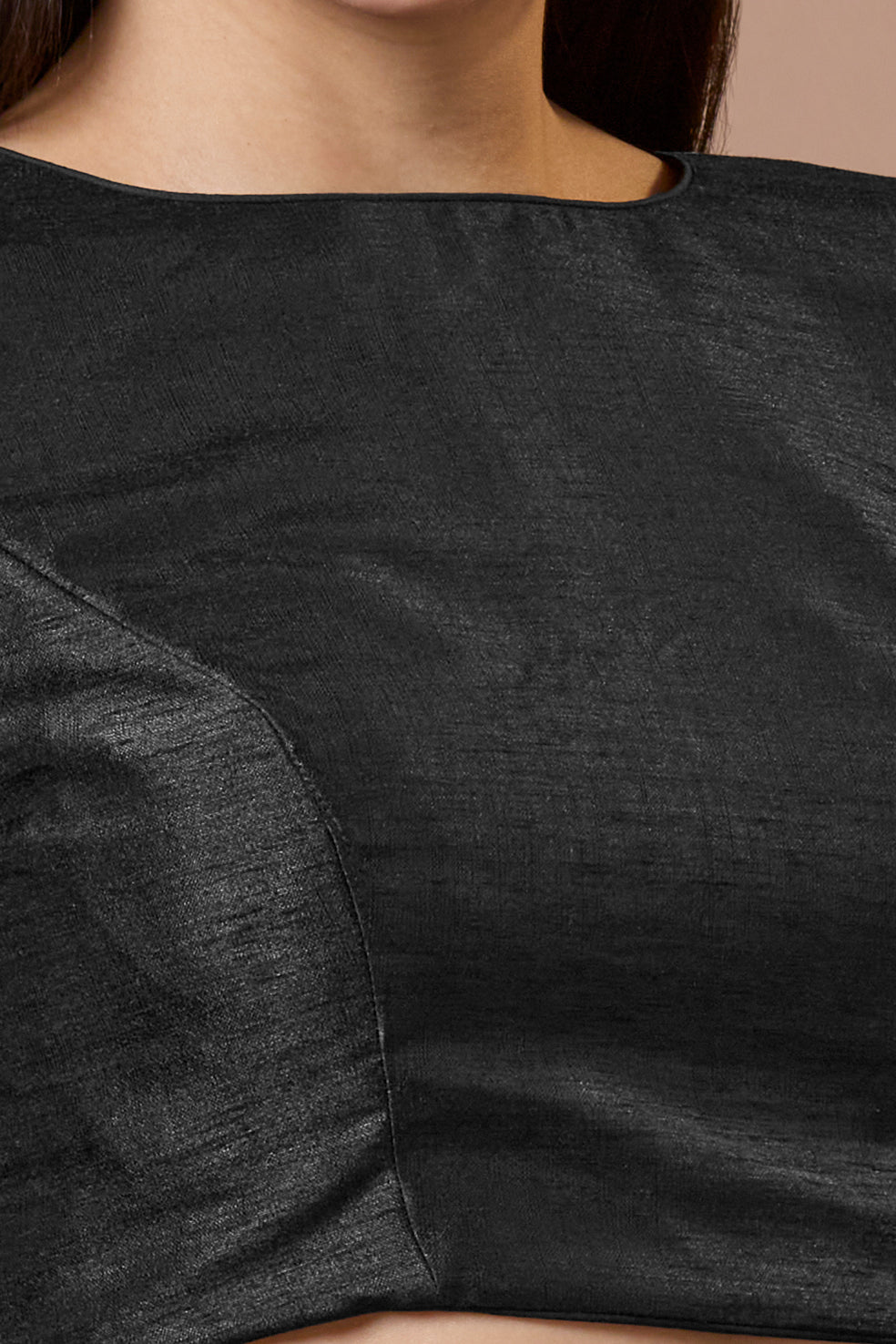 Black Silk Close Neck Readymade Blouse