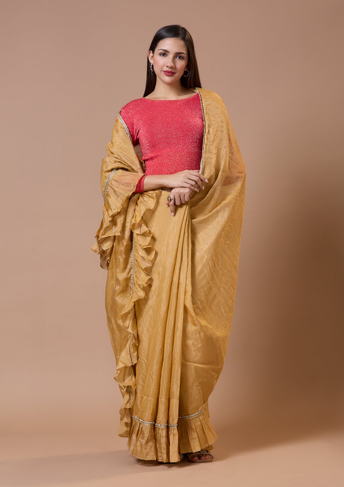 Red Round Neck Full Sleeves Readymade Blouse