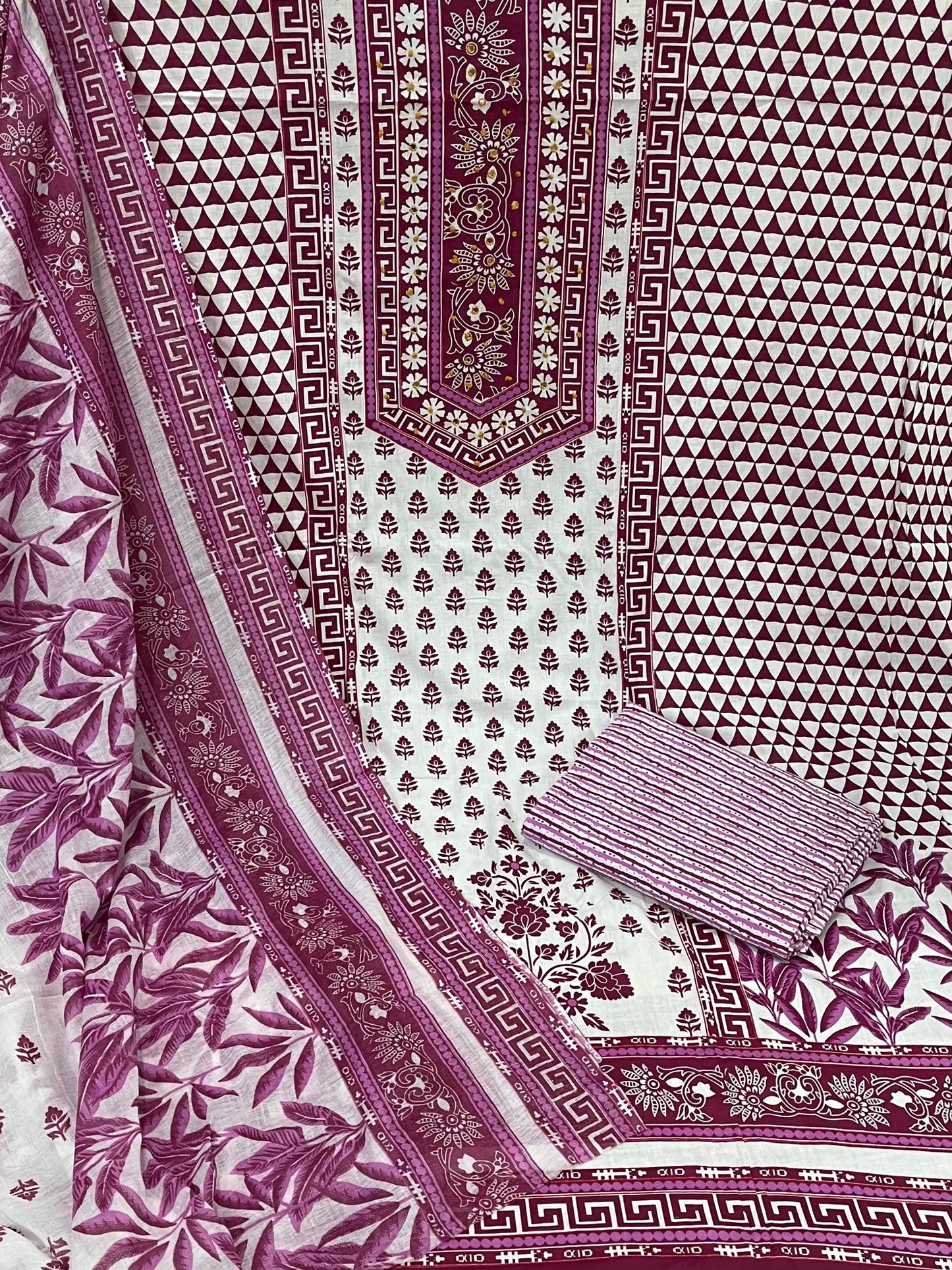 Cotton Printed White Unstitched Dress Material With Dupatta