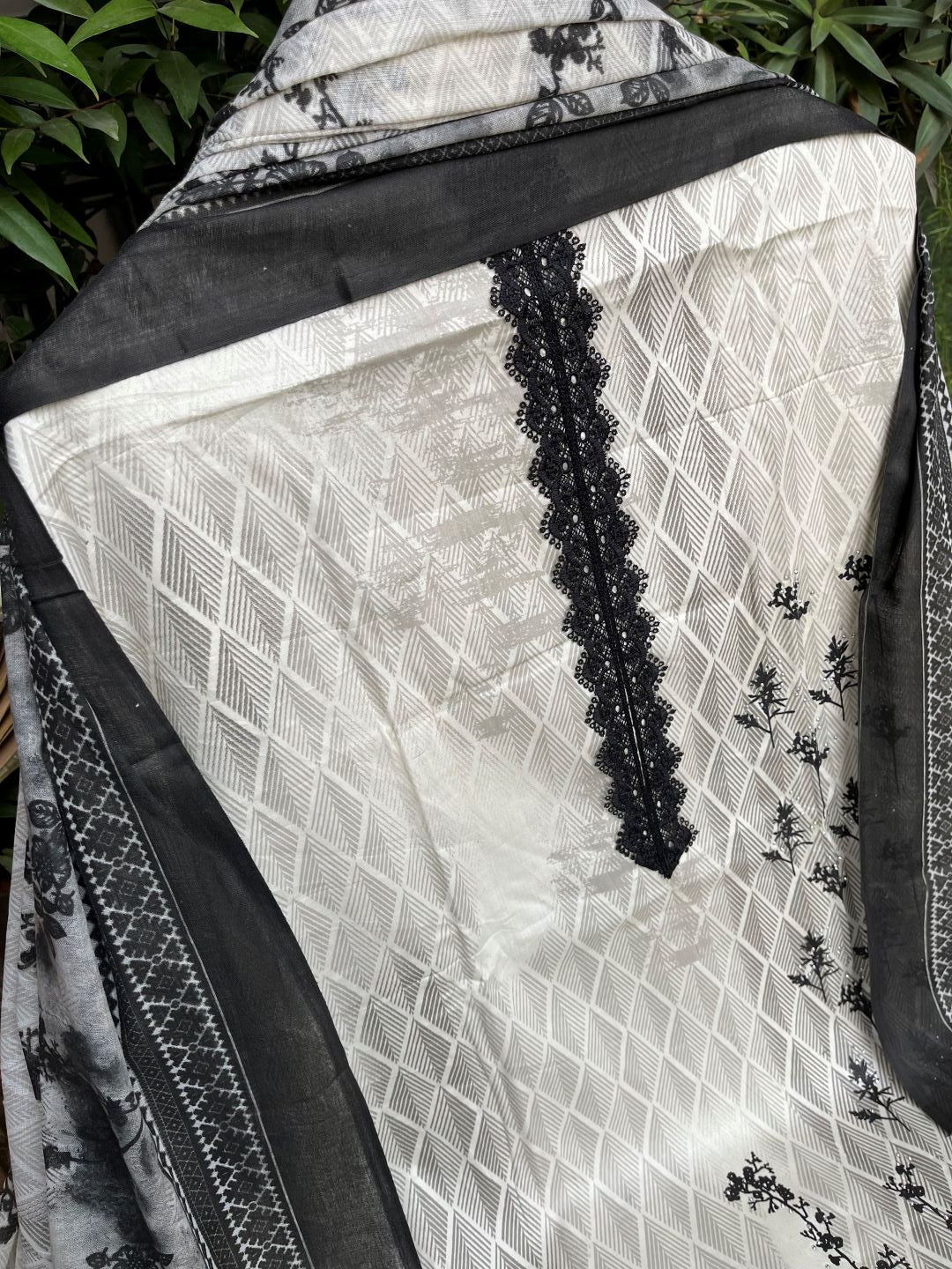 Black & White Rayon Printed Unstitched Dress Material