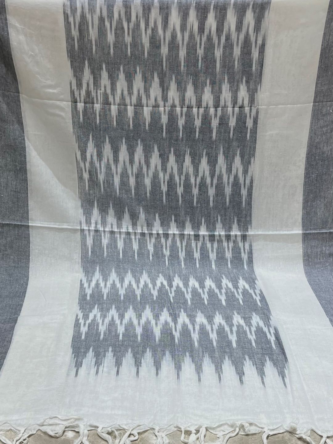 Grey Woven Design Pure Cotton Ikat Dupatta