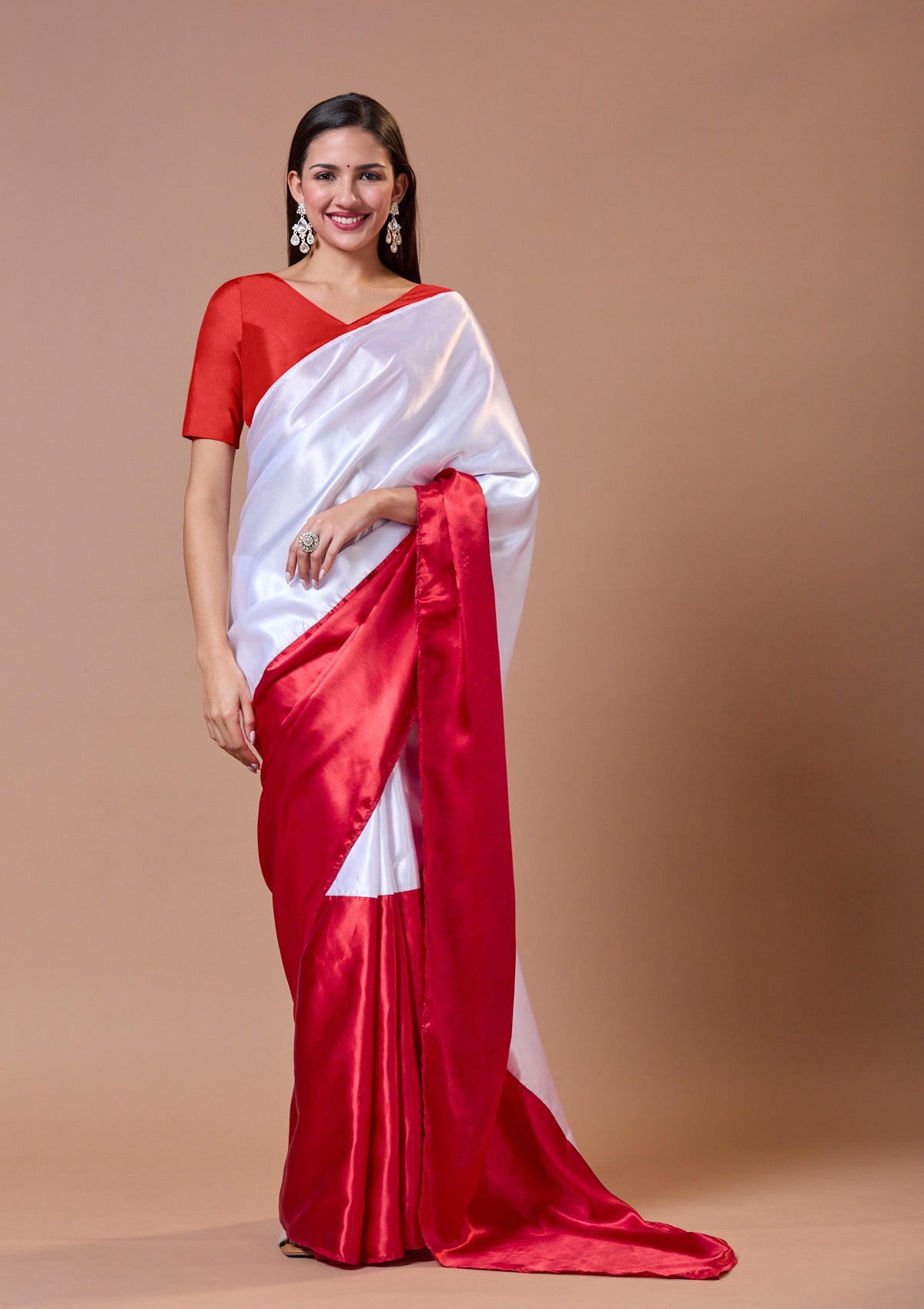 Red Silk V Neck Comfort Fit Readymade Blouse