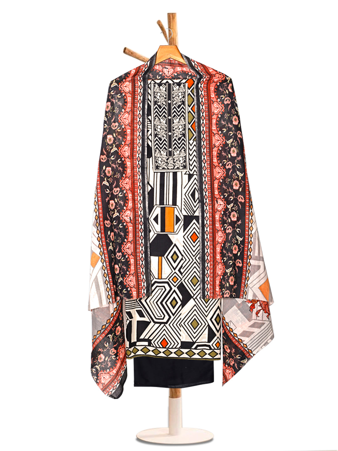 Cotton Printed Multicolor Unstitched Dress Material