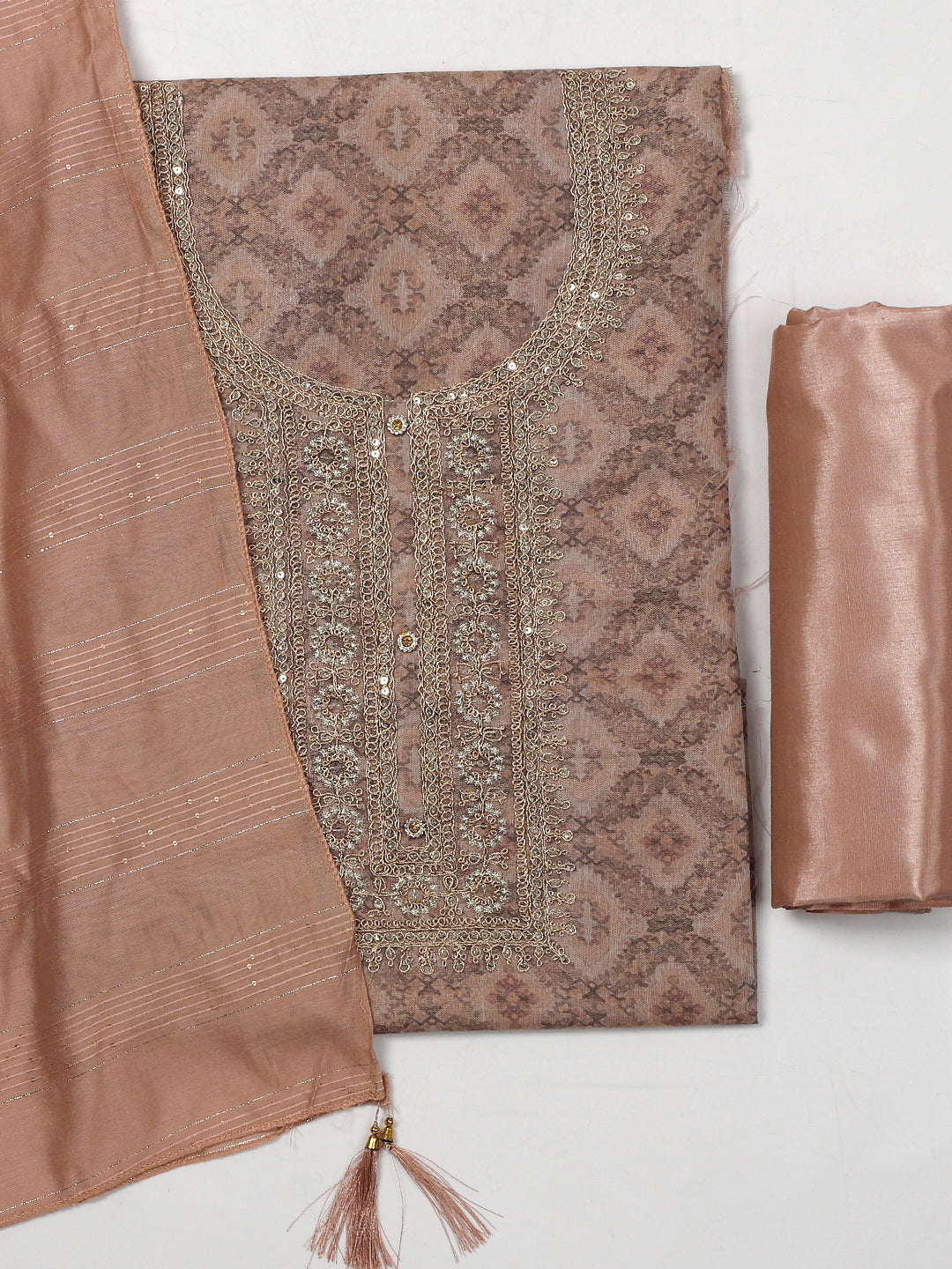 Tissue Embroidered Peach Unstitched Dress Material