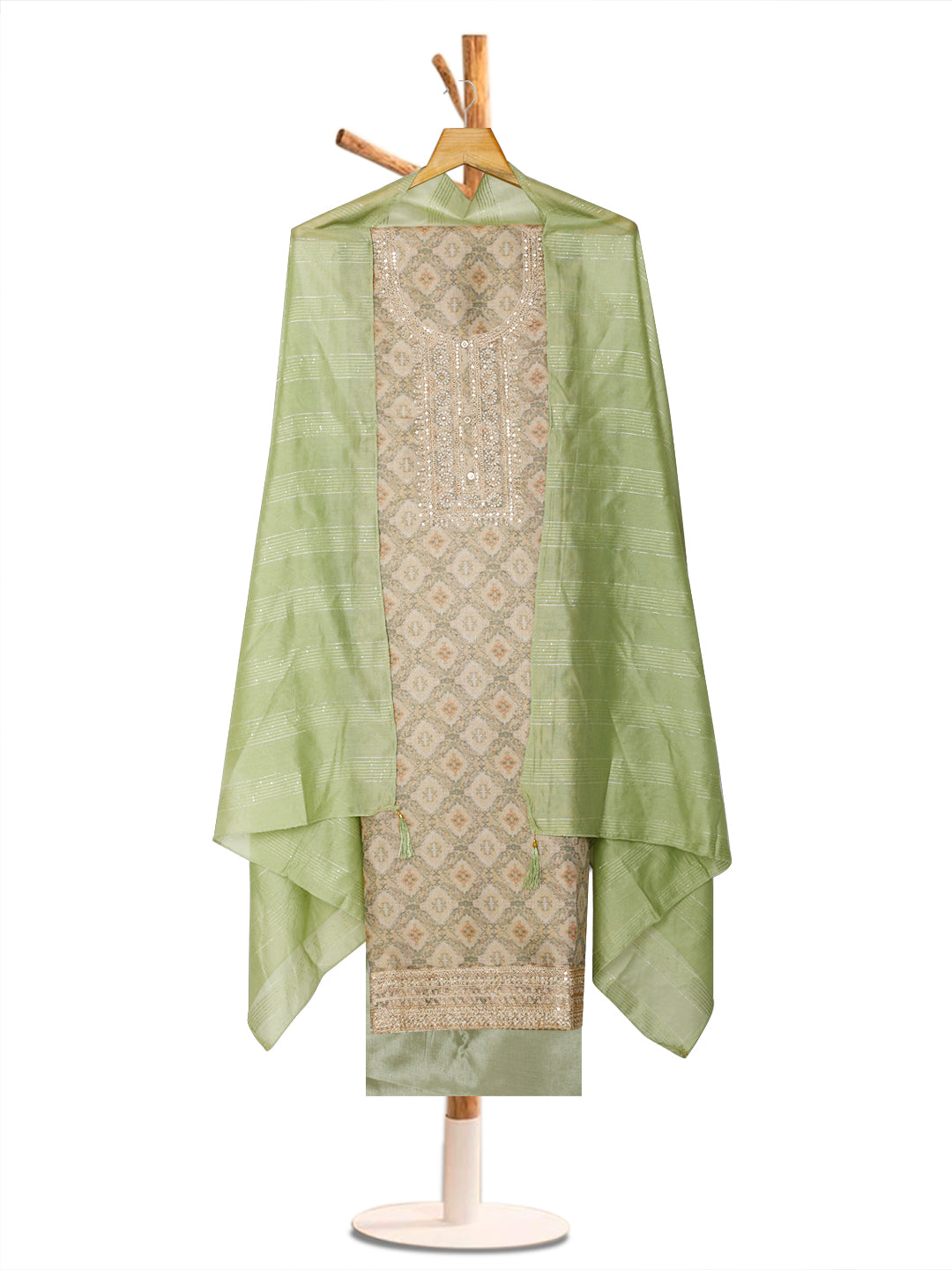 Tissue Embroidered Beige Unstitched Dress Material