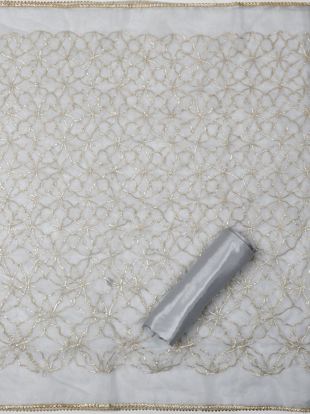 Chanderi Embroidered Blue Unstitched Dress Material