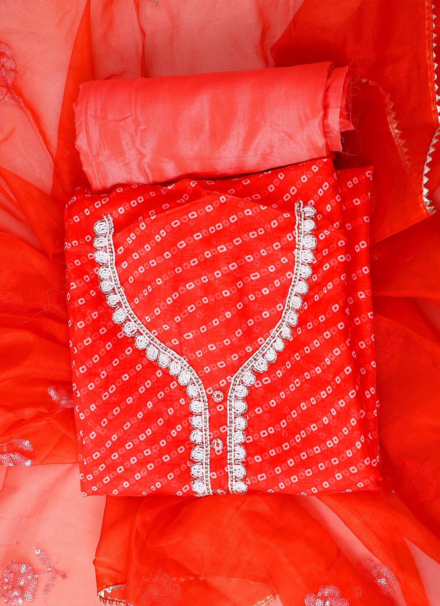 red colour dress material Shop Red Cotton Bandhani Unstitched Dress Material At Youthiconz YouthIconz