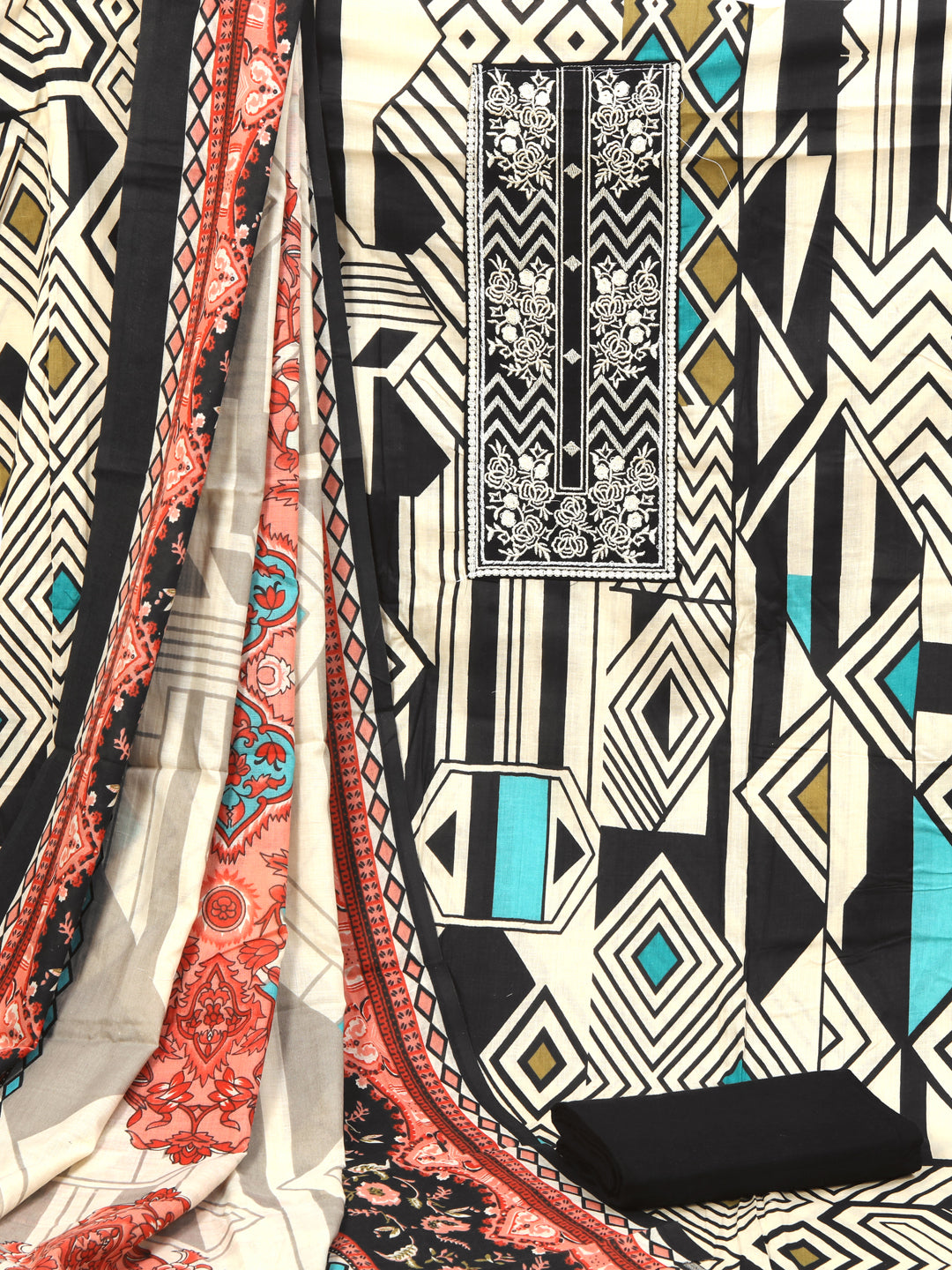 Cotton Printed Multicolor Unstitched Dress Material