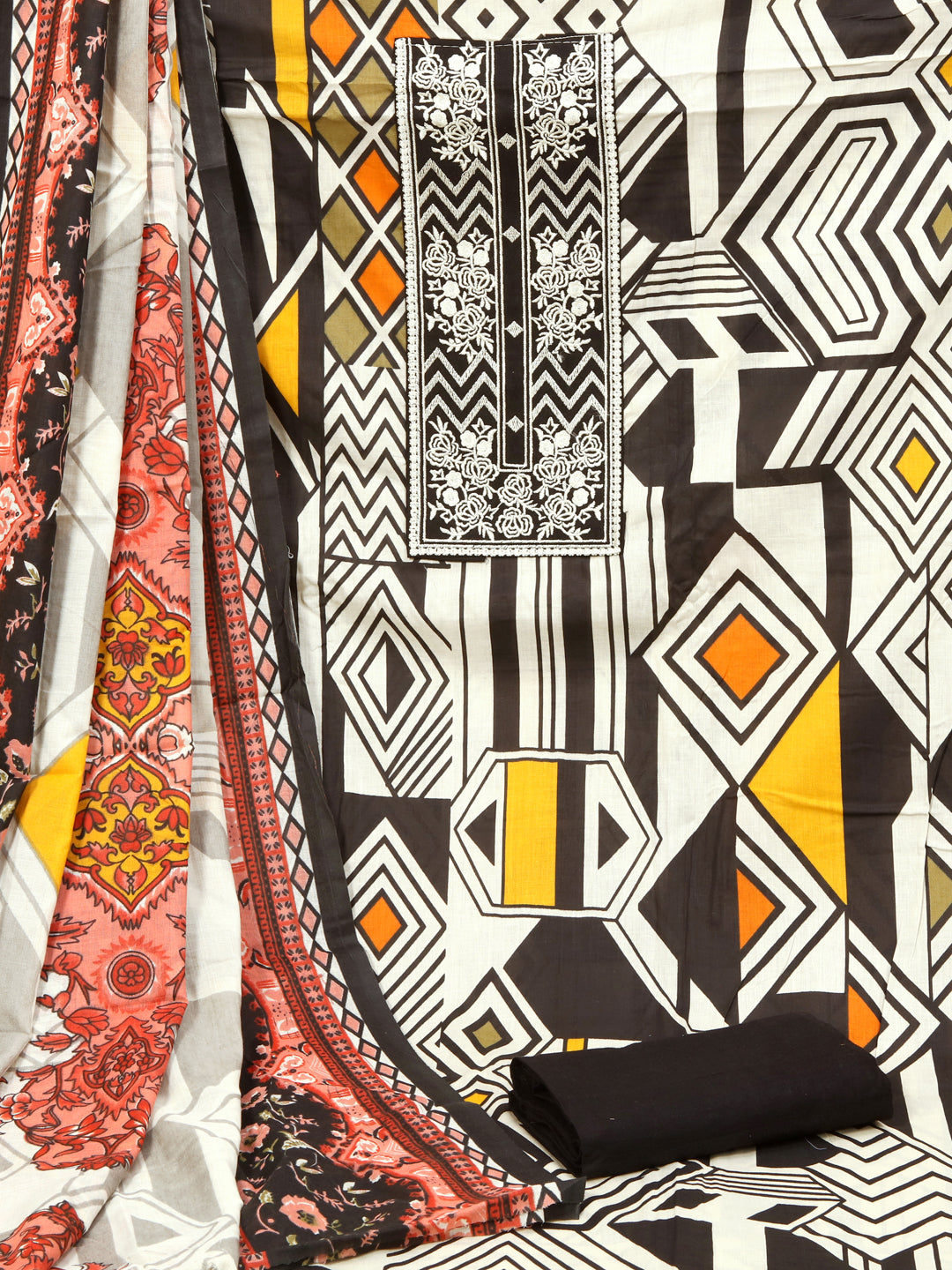 Cotton Printed Multicolor Unstitched Dress Material