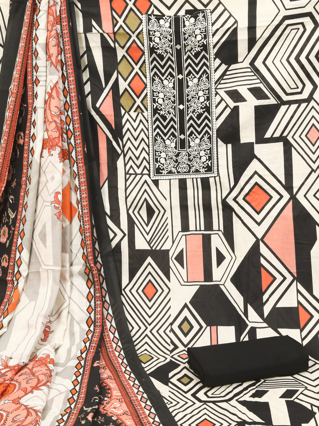 Cotton Printed Multicolor Unstitched Dress Material