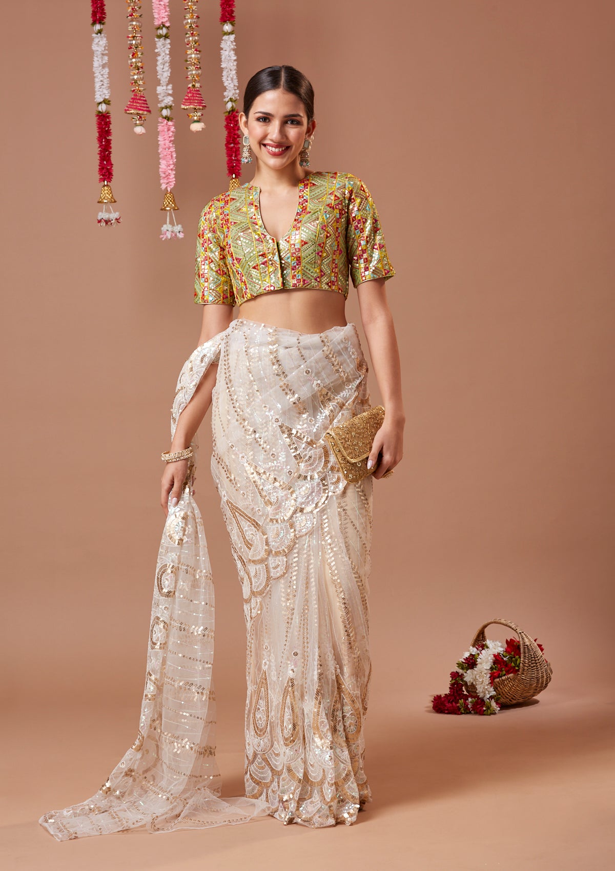 Green Georgette V Neck Readymade Blouse