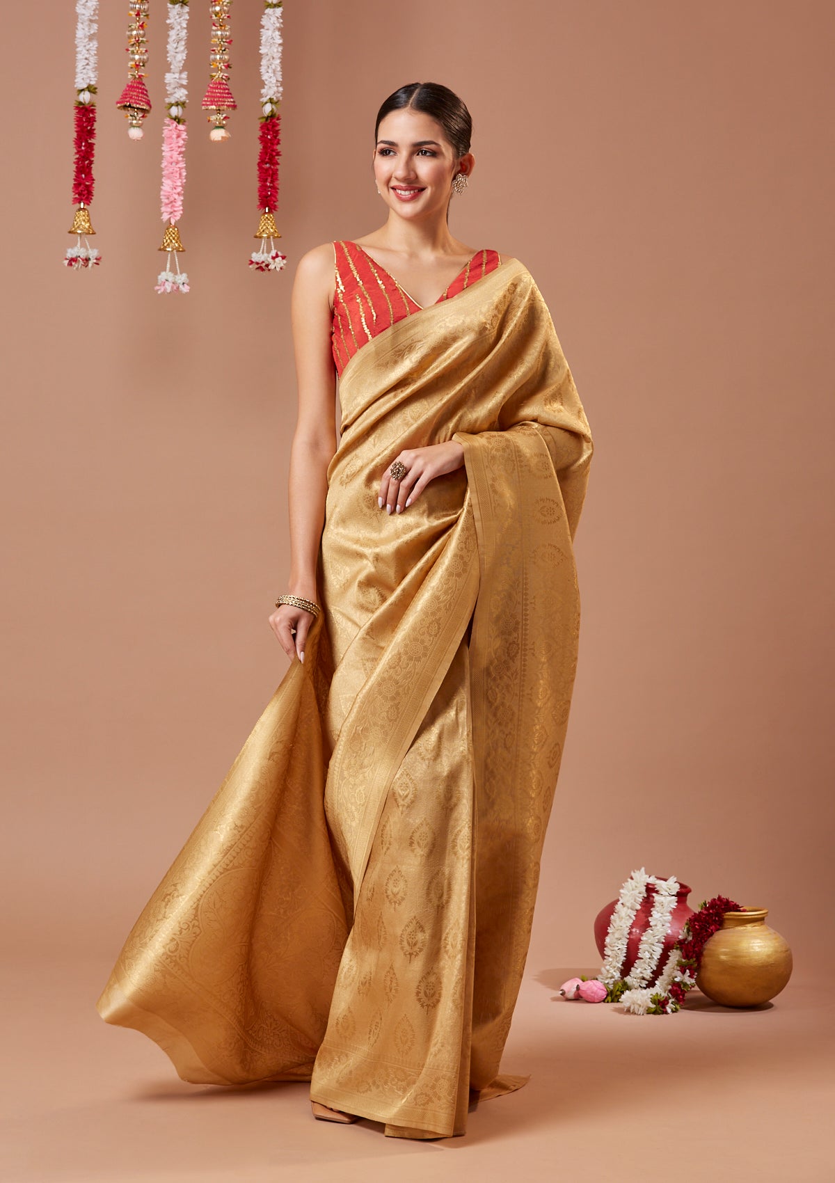 Red Georgette Sleeveless Readymade Blouse