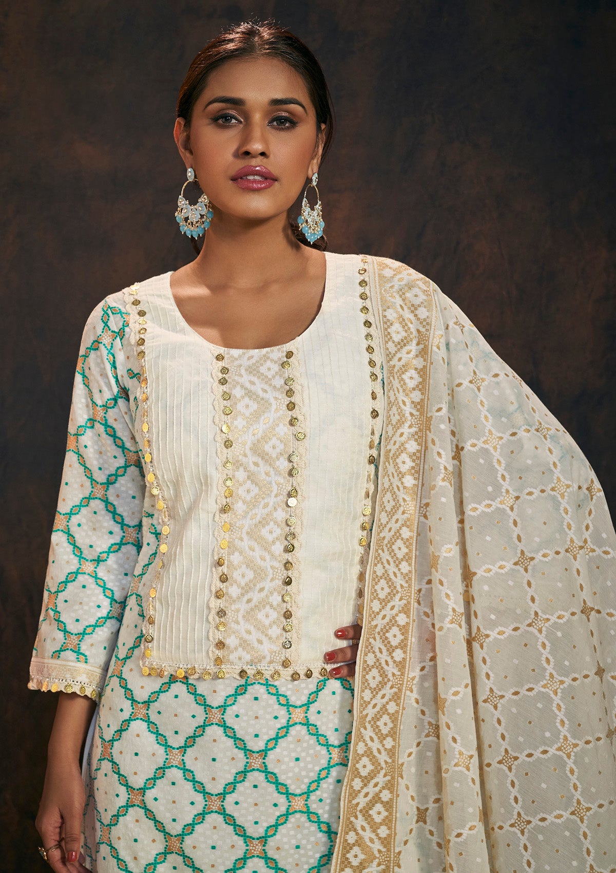 Cream Banarasi Chanderi Silk Kurta & Dupatta