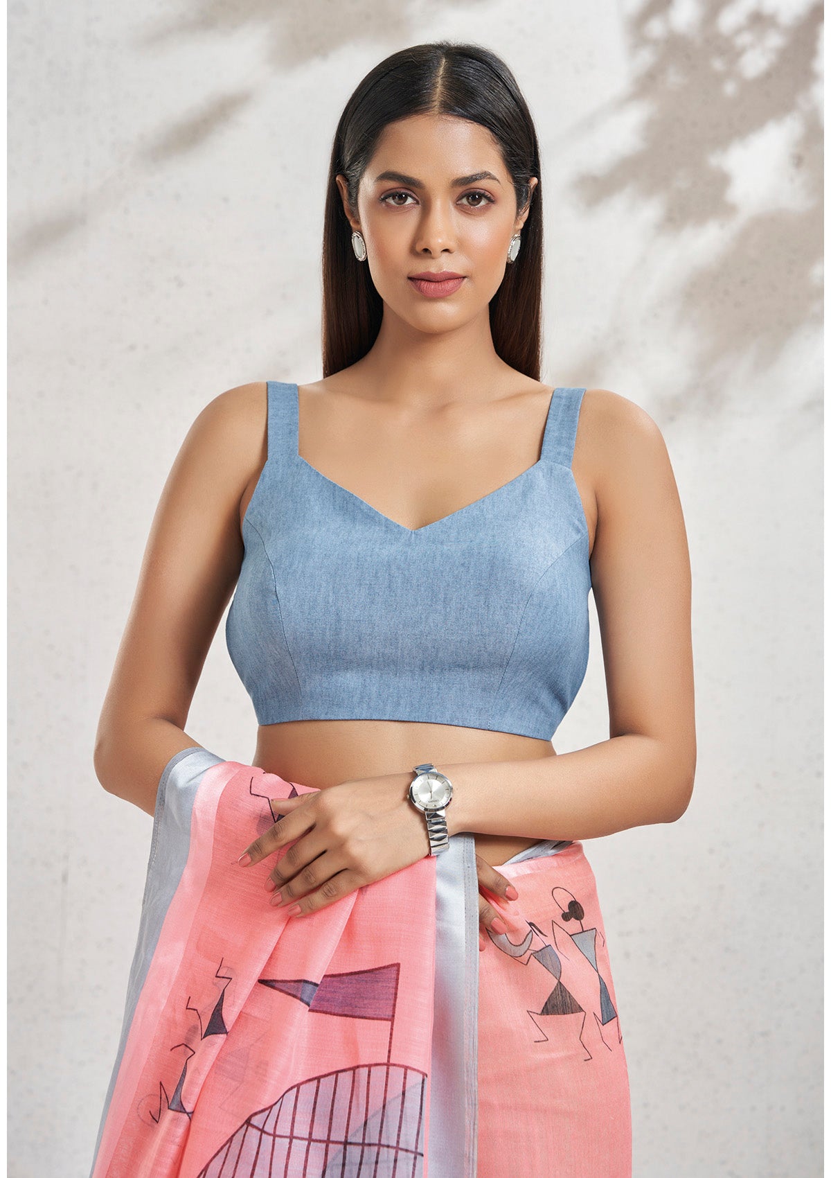 Blue Denim Sleeveless Readymade Blouse – Salwar Studio