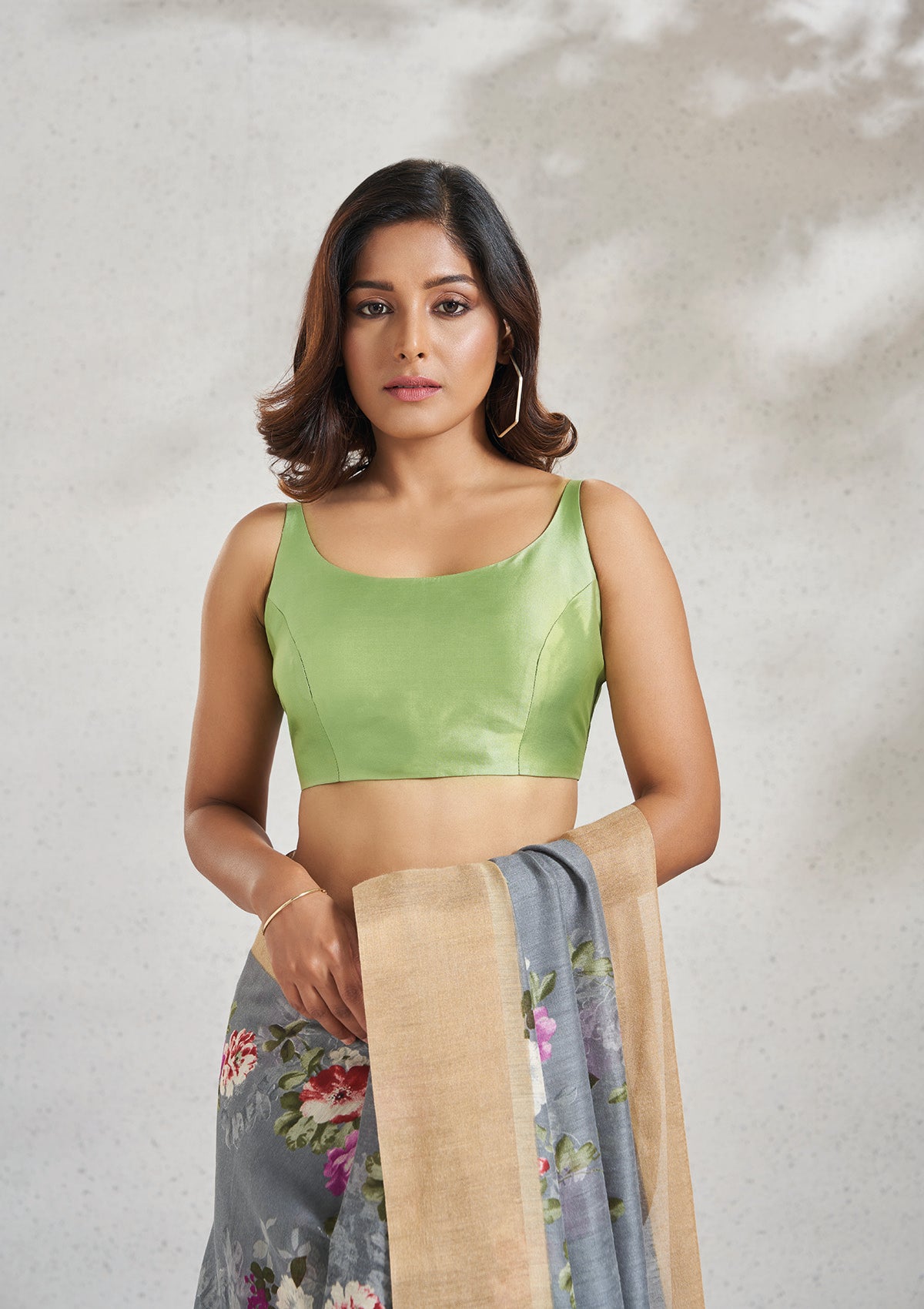 Green Silk Sleeveless Readymade Blouse - Main Image