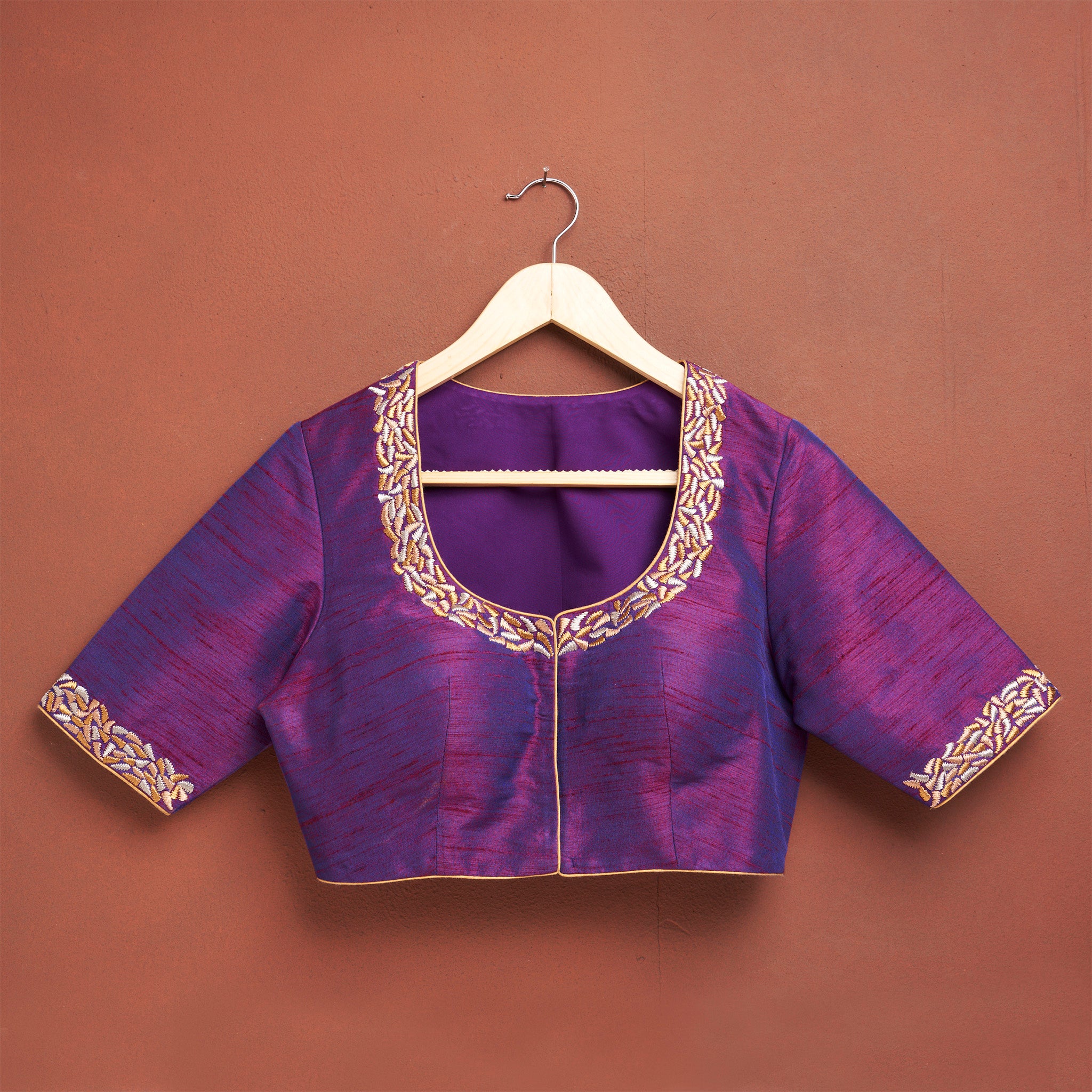 Purple scoop neck silk blouse