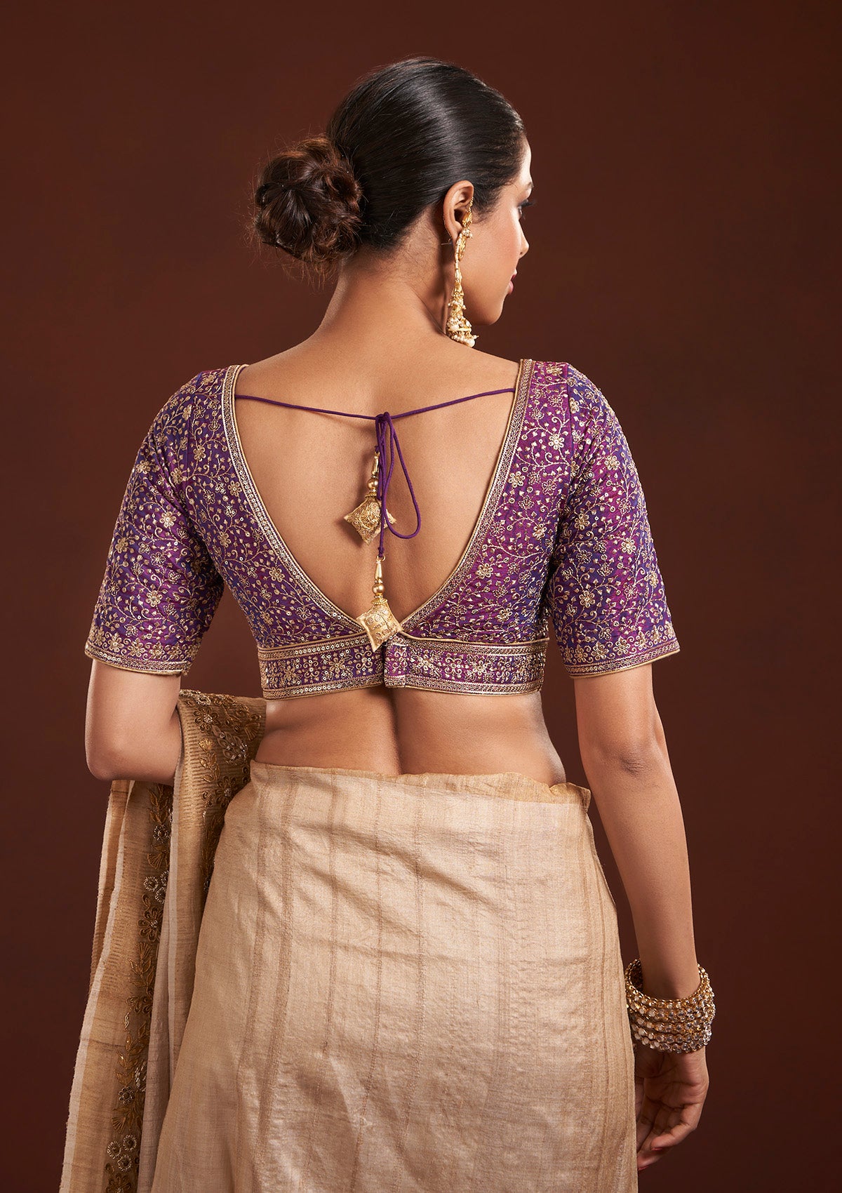Purple Embroidered Silk Blouse