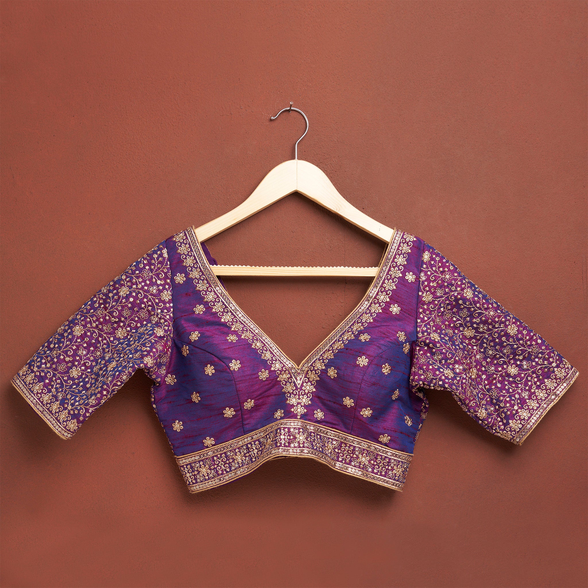 Purple Embroidered Silk Blouse