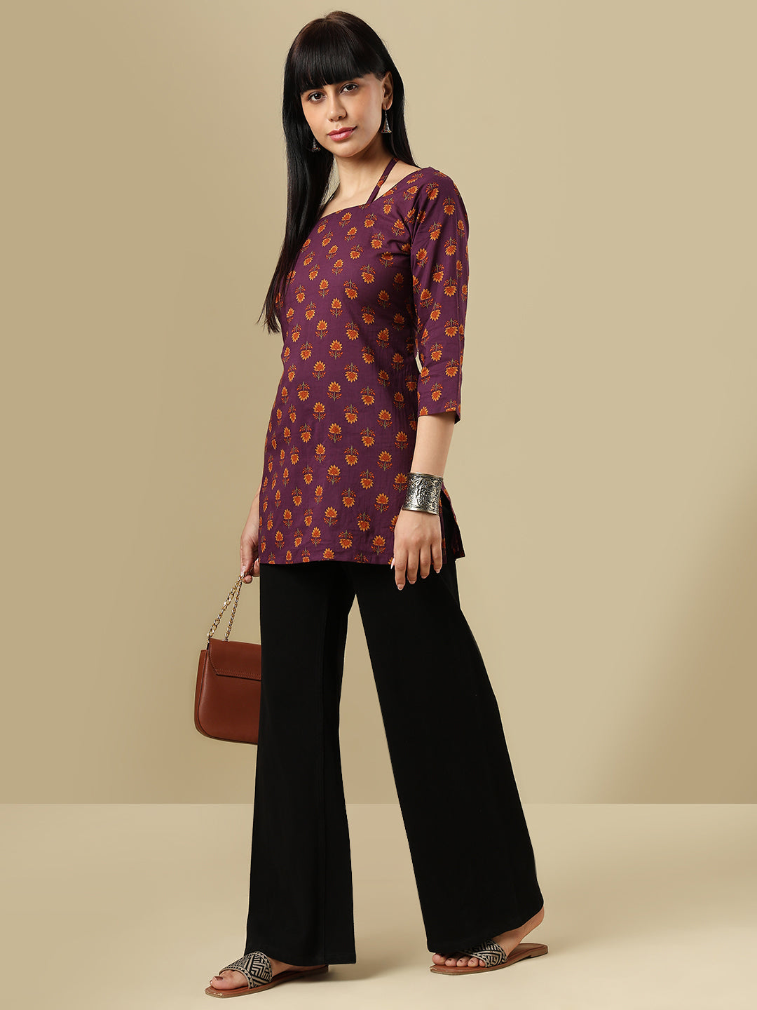Purple Pure Cotton Hand Block Printed Short Kurti