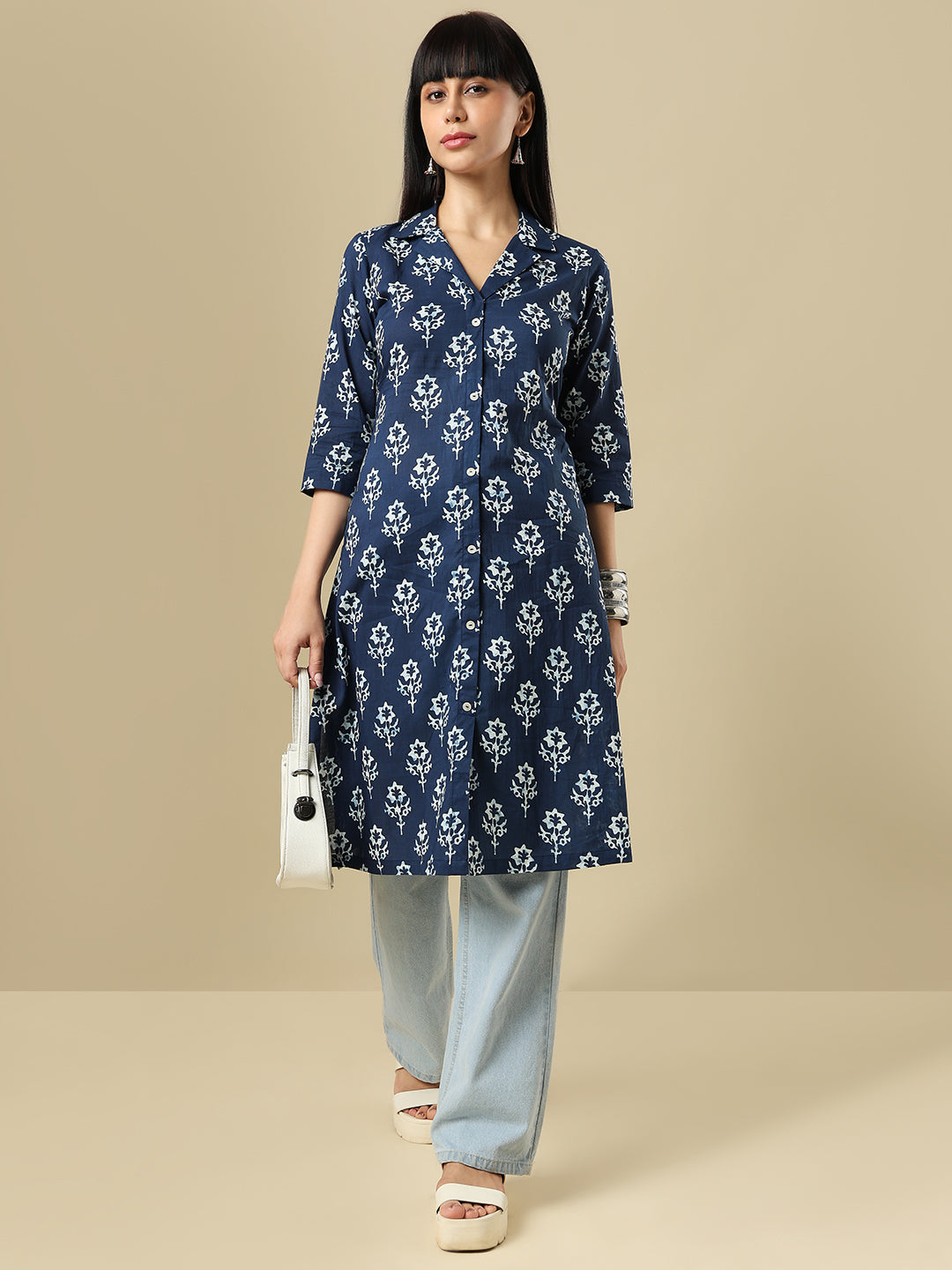 Indigo Pure Cotton Hand Block Printed Kurti