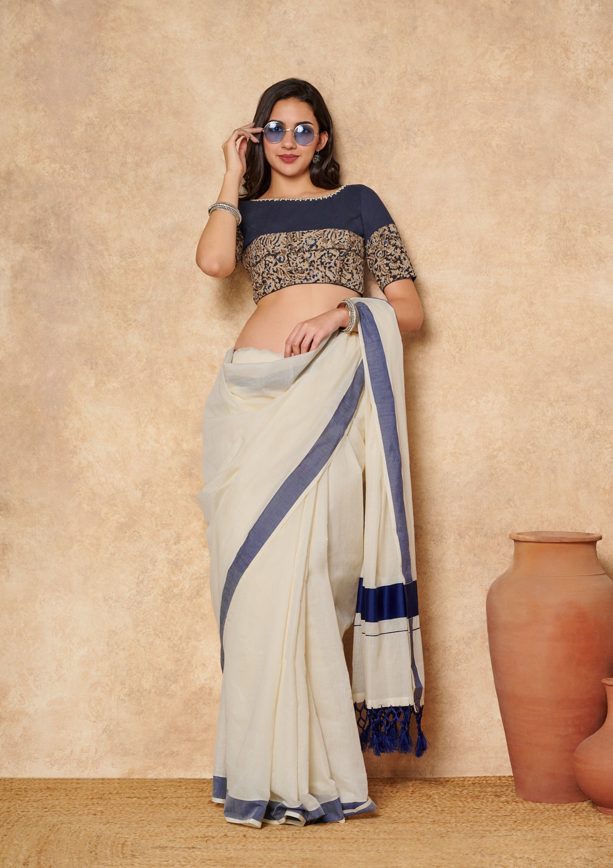 Blue Kalamkari Pure Cotton Readymade Blouse