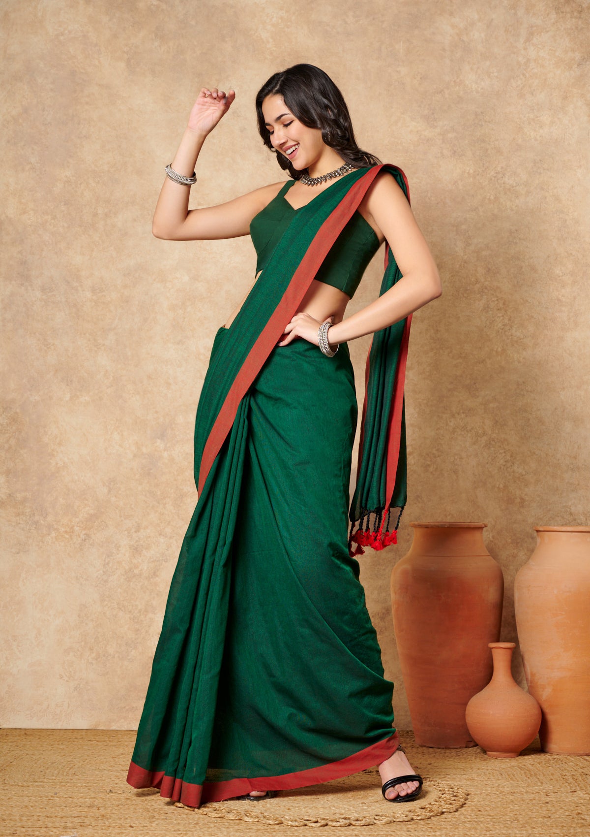 Green Pure Cotton Sleeveless Readymade Blouse