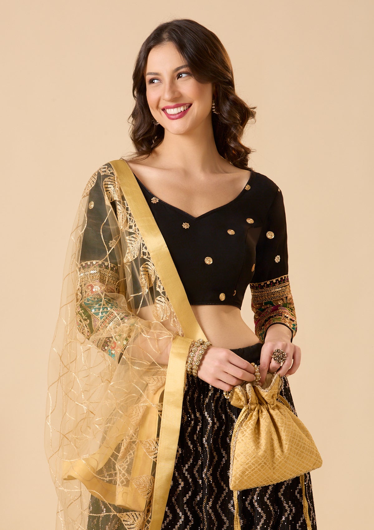 Black Georgette Sweetheart Neck Full Sleeve Readymade Blouse