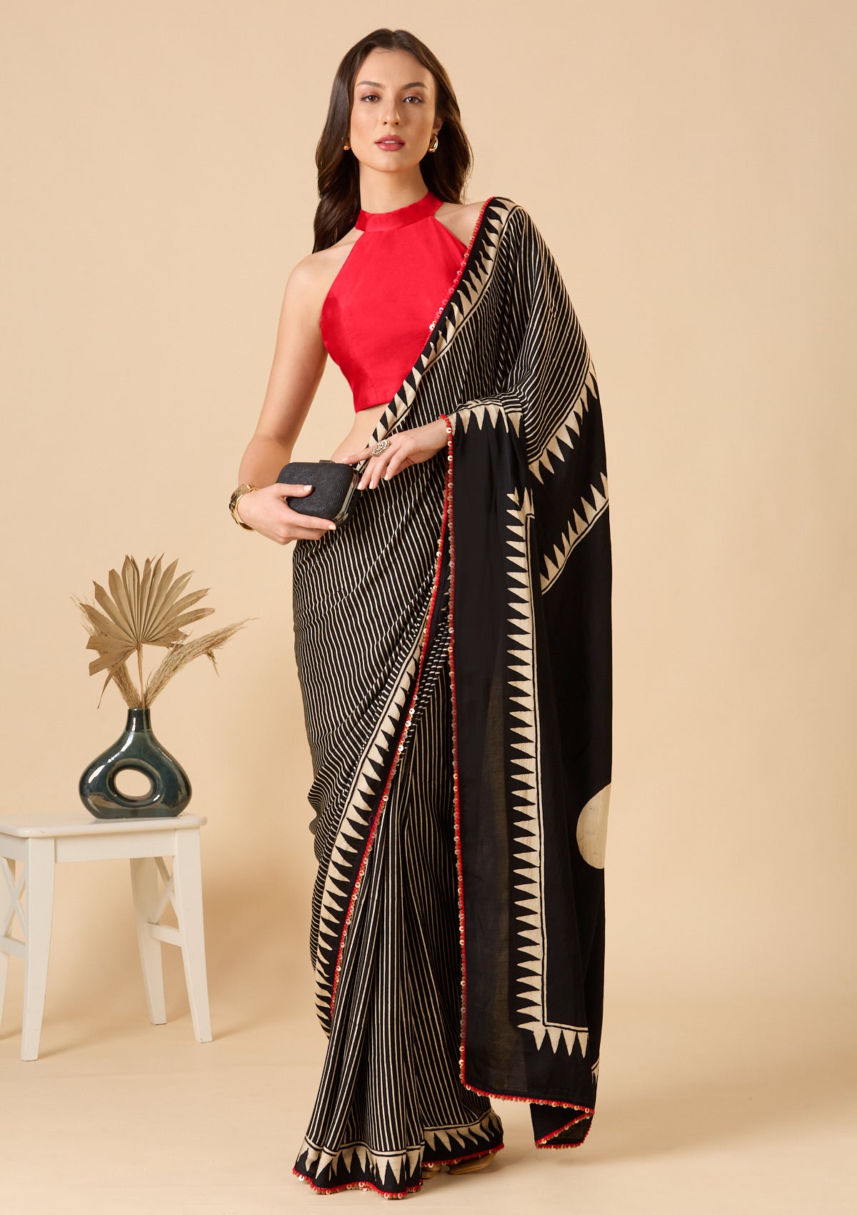 Red Taffeta Silk Halter Neck Padded Readymade Blouse