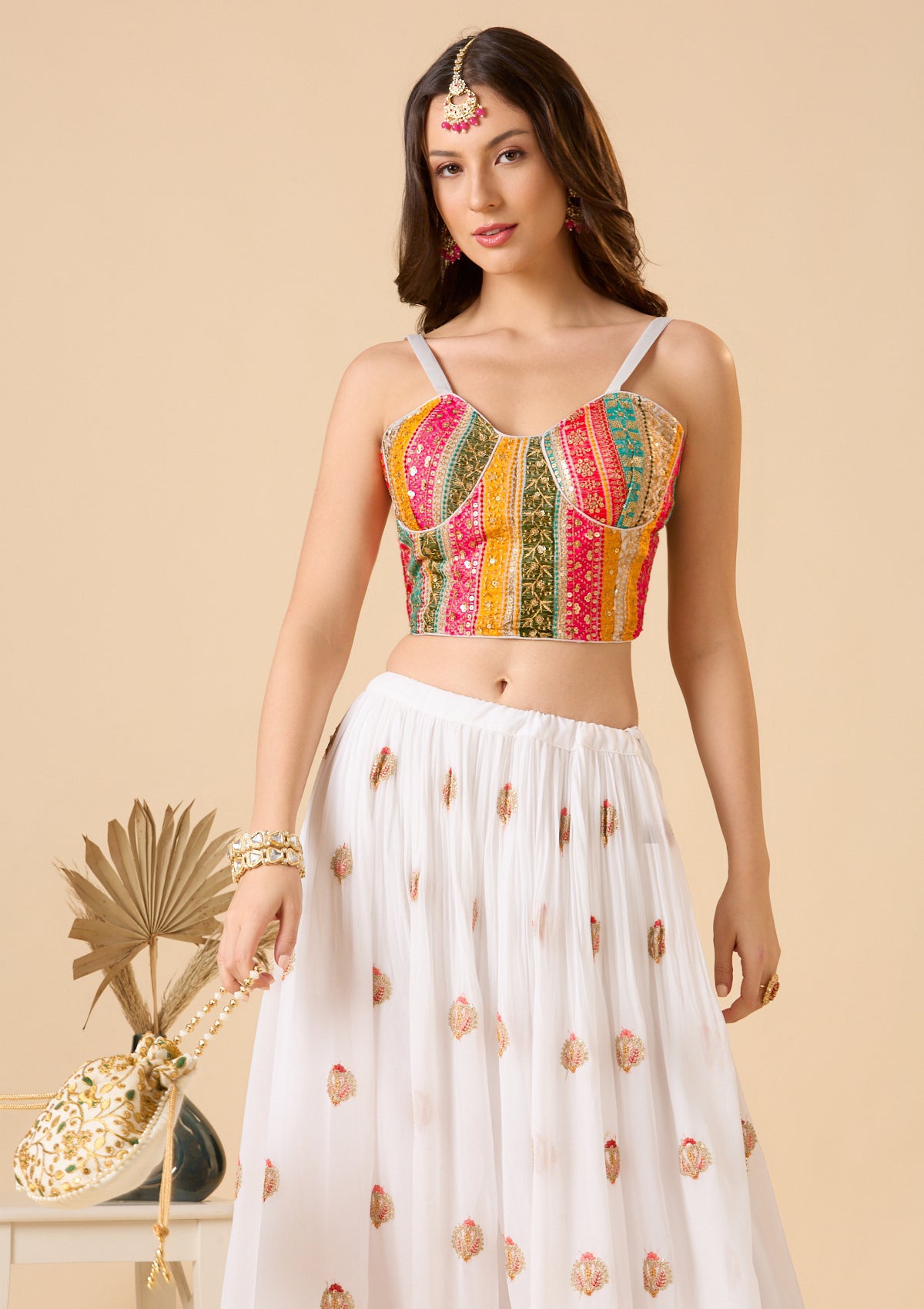 White Georgette Embroidered Corset Readymade Blouse