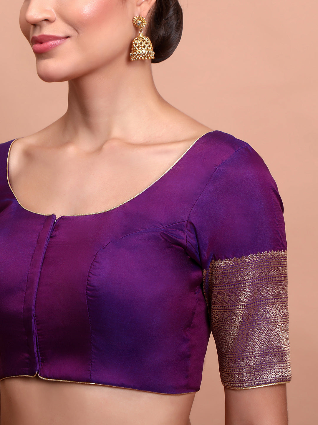 Purple Silk Round Neck Readymade Blouse