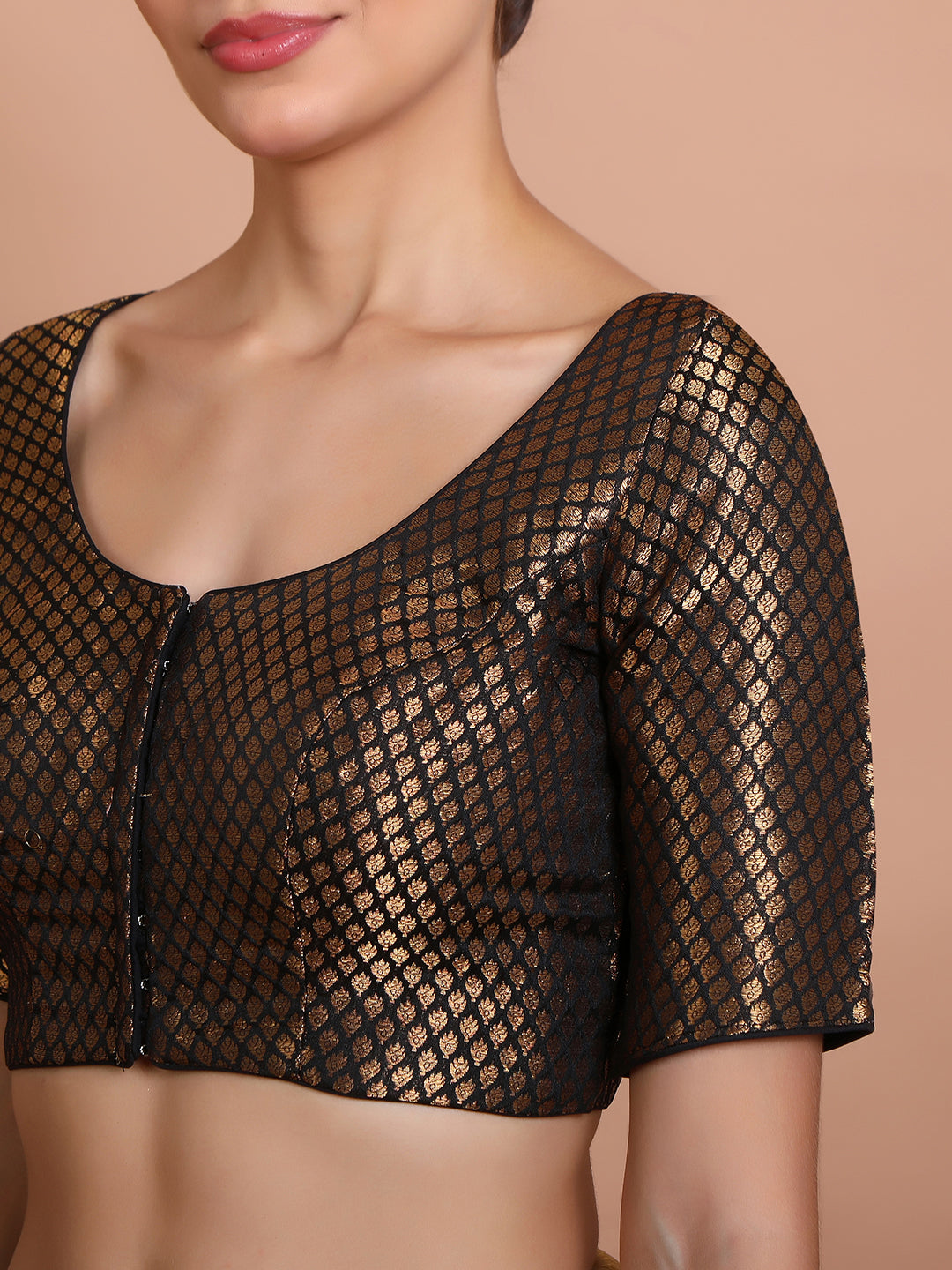 Black Brocade Round Neck Readymade Blouse