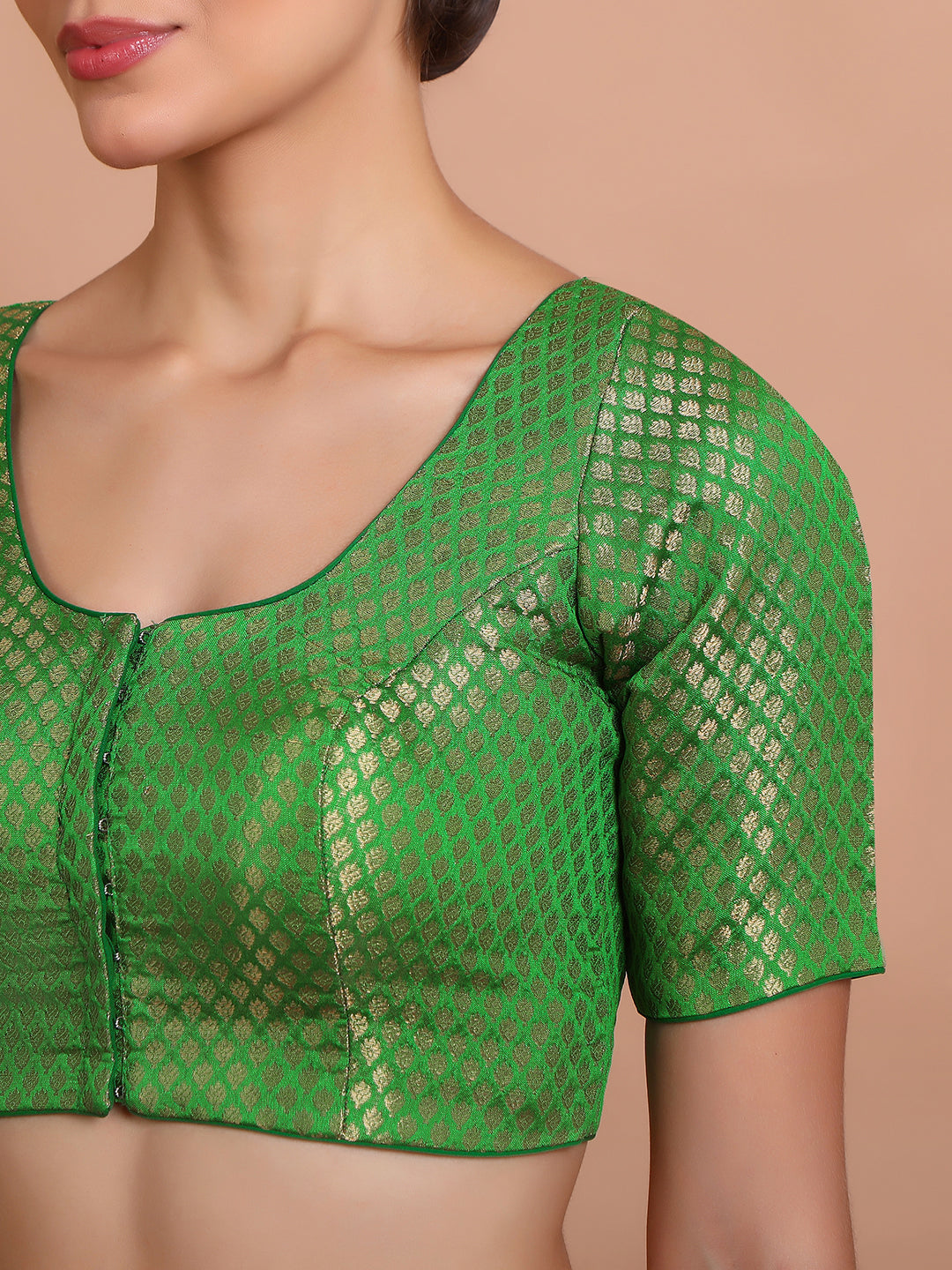 Green Brocade Round Neck Readymade Blouse