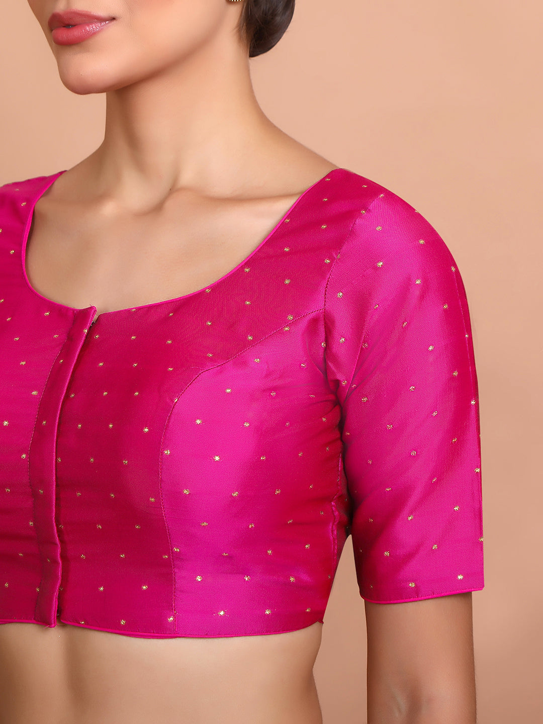 Pink Silk Round Neck Readymade Padded Blouse