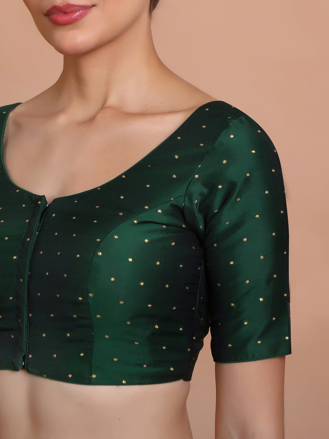 Green Silk Round Neck Readymade Padded Blouse