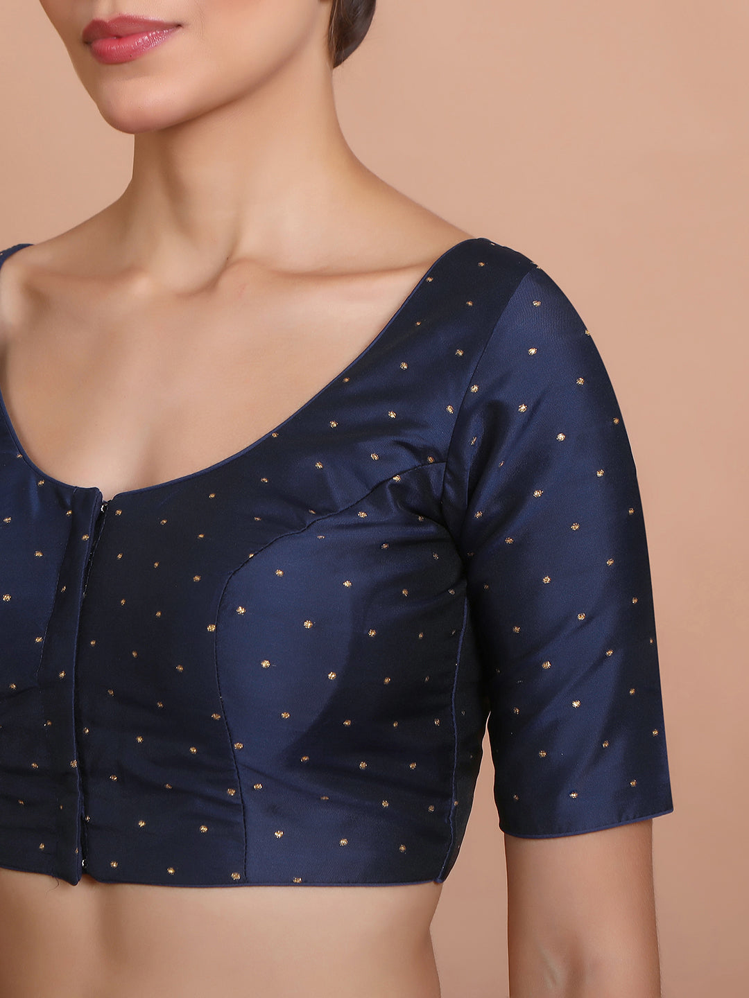 Navy Blue Silk Round Neck Sleeveless Blouse