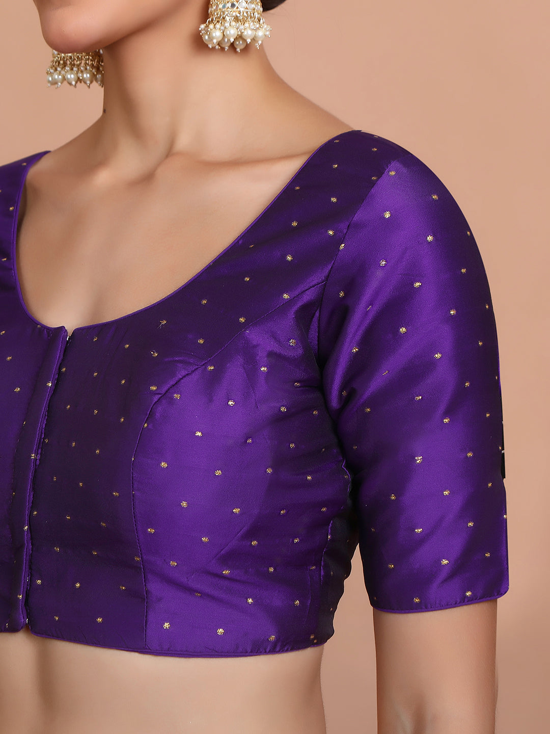 Purple Silk Round Neck Readymade Padded Blouse