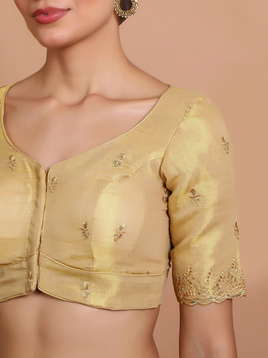 Gold Tissue Embroidered Readymade Blouse