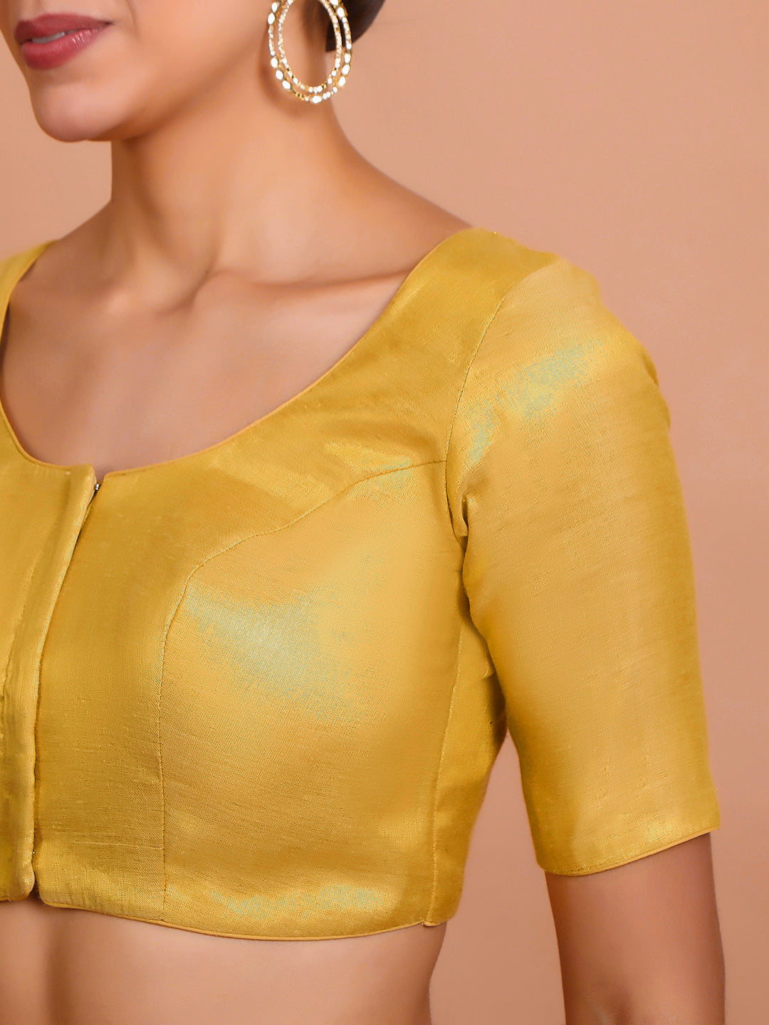 Golden Tissue Round Neck Readymade Blouse