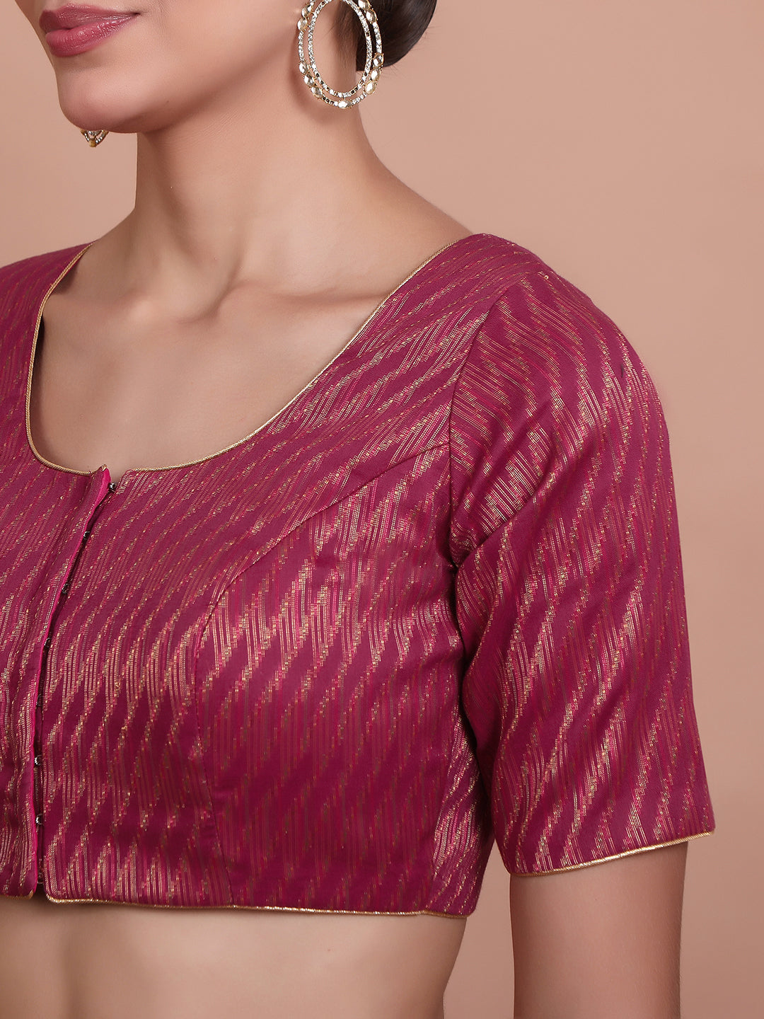 Pink Brocade Round Neck Readymade Blouse