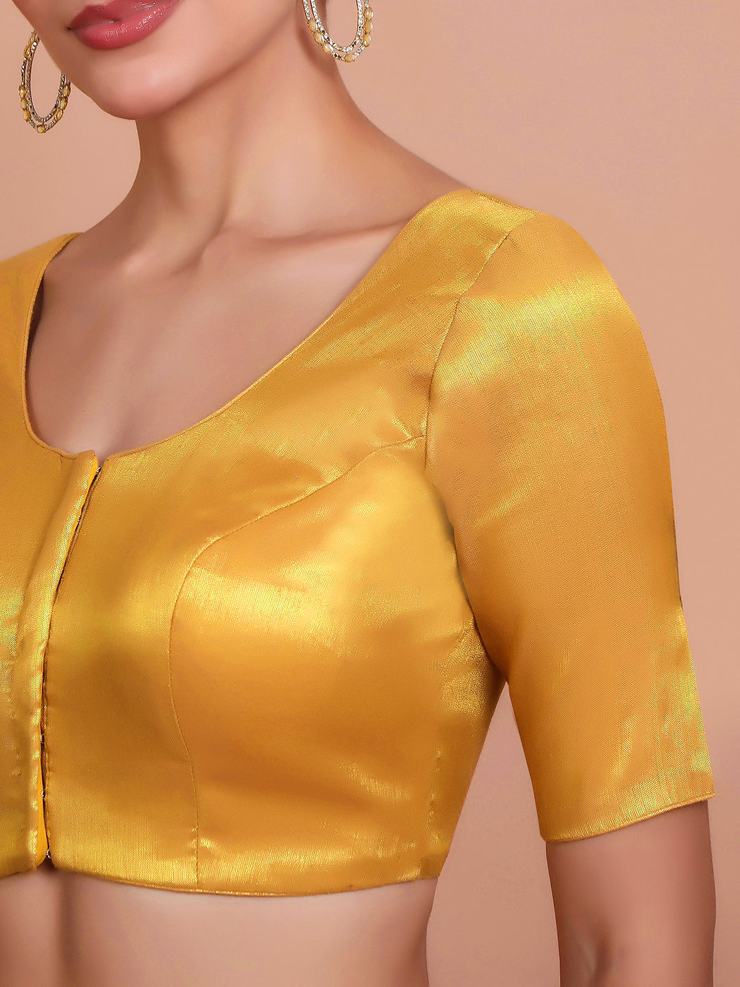 Dark Gold Tissue Round Neck Readymade blouse