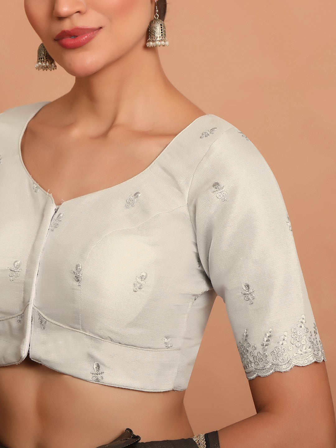 Silver Tissue Embroidered Readymade Blouse