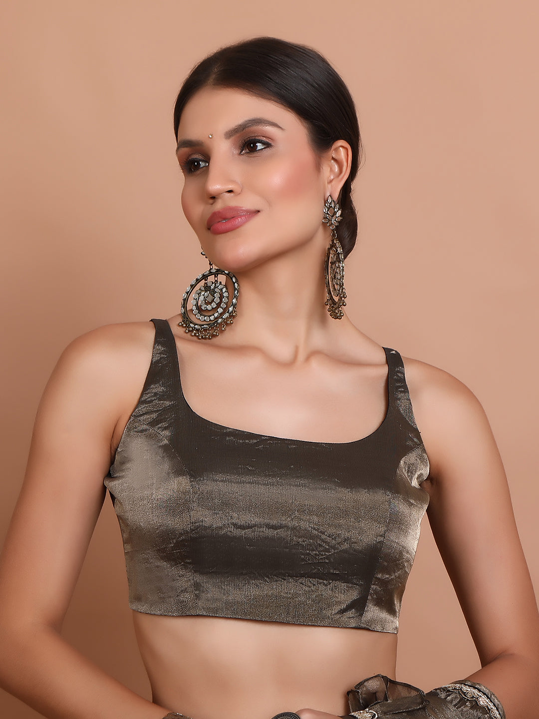 Grey Tissue Sleeveless Readymade Padded Blouse