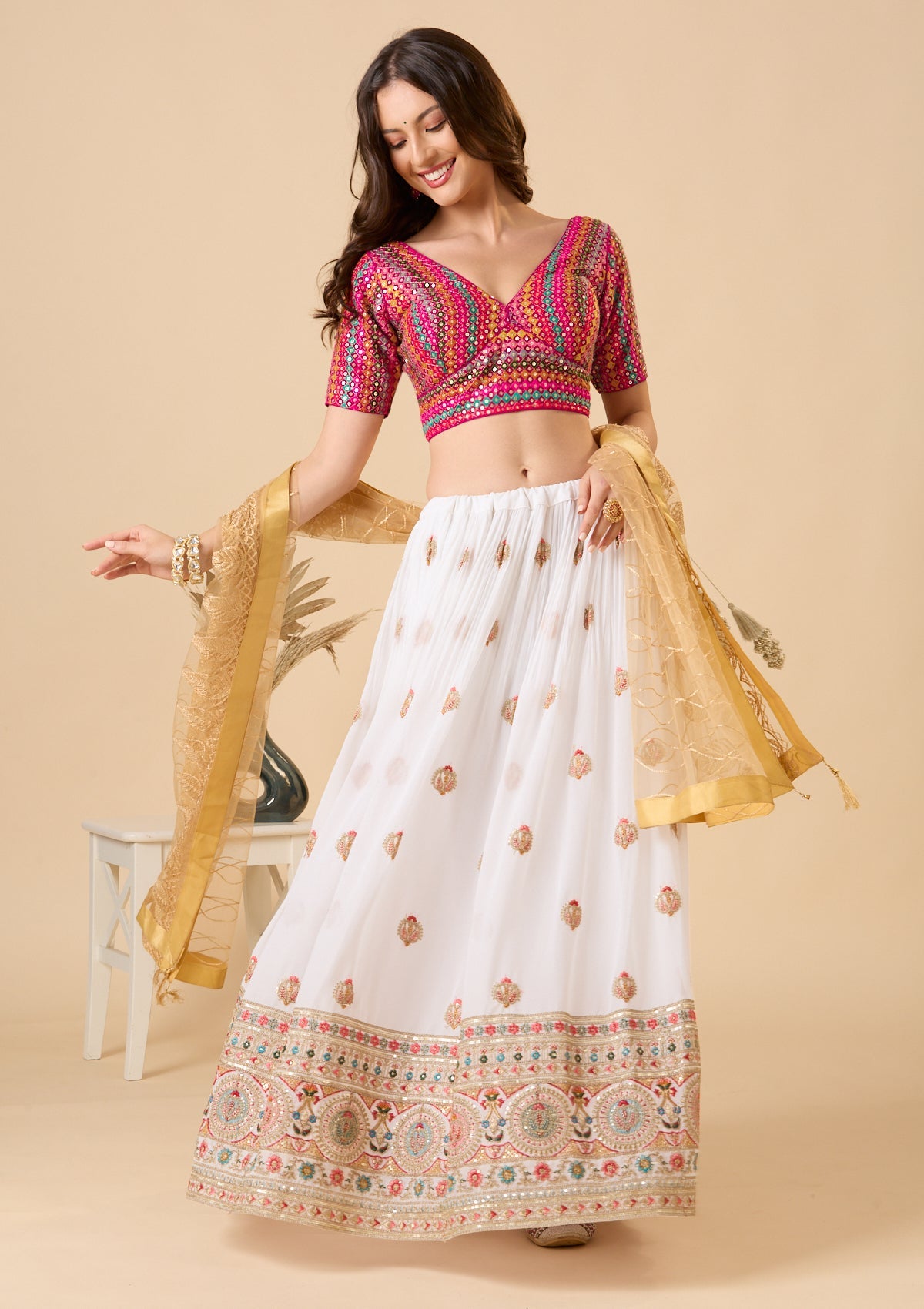 Multicolour Embroidered Georgette Sweetheart Neck Readymade Blouse