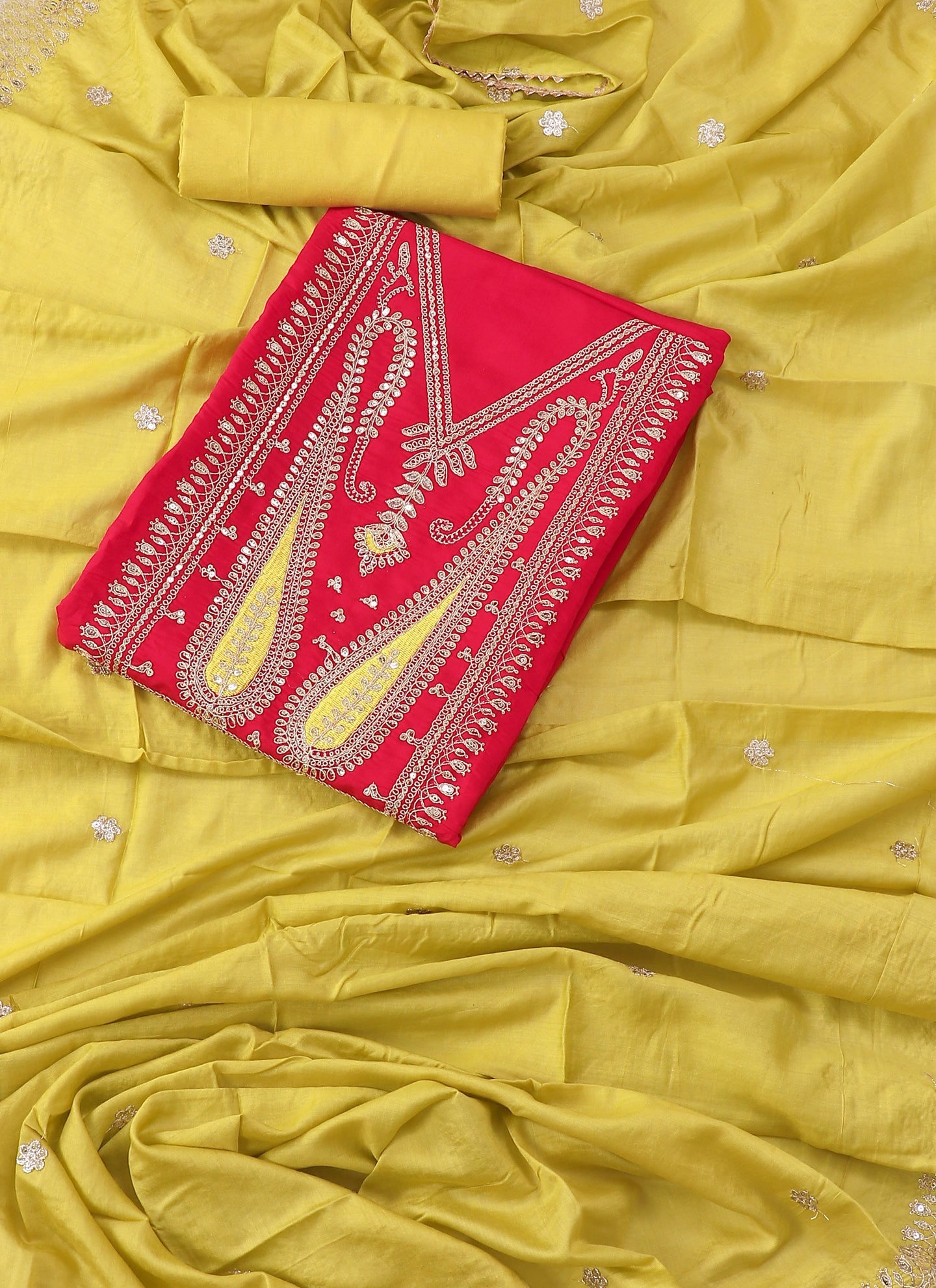 Silk Embroidered Pink Unstitched Dress Material With Dupatta Salwar Studio Silk Embroidered Pink Unstitched Dress Material With Dupatta Salwar Studio