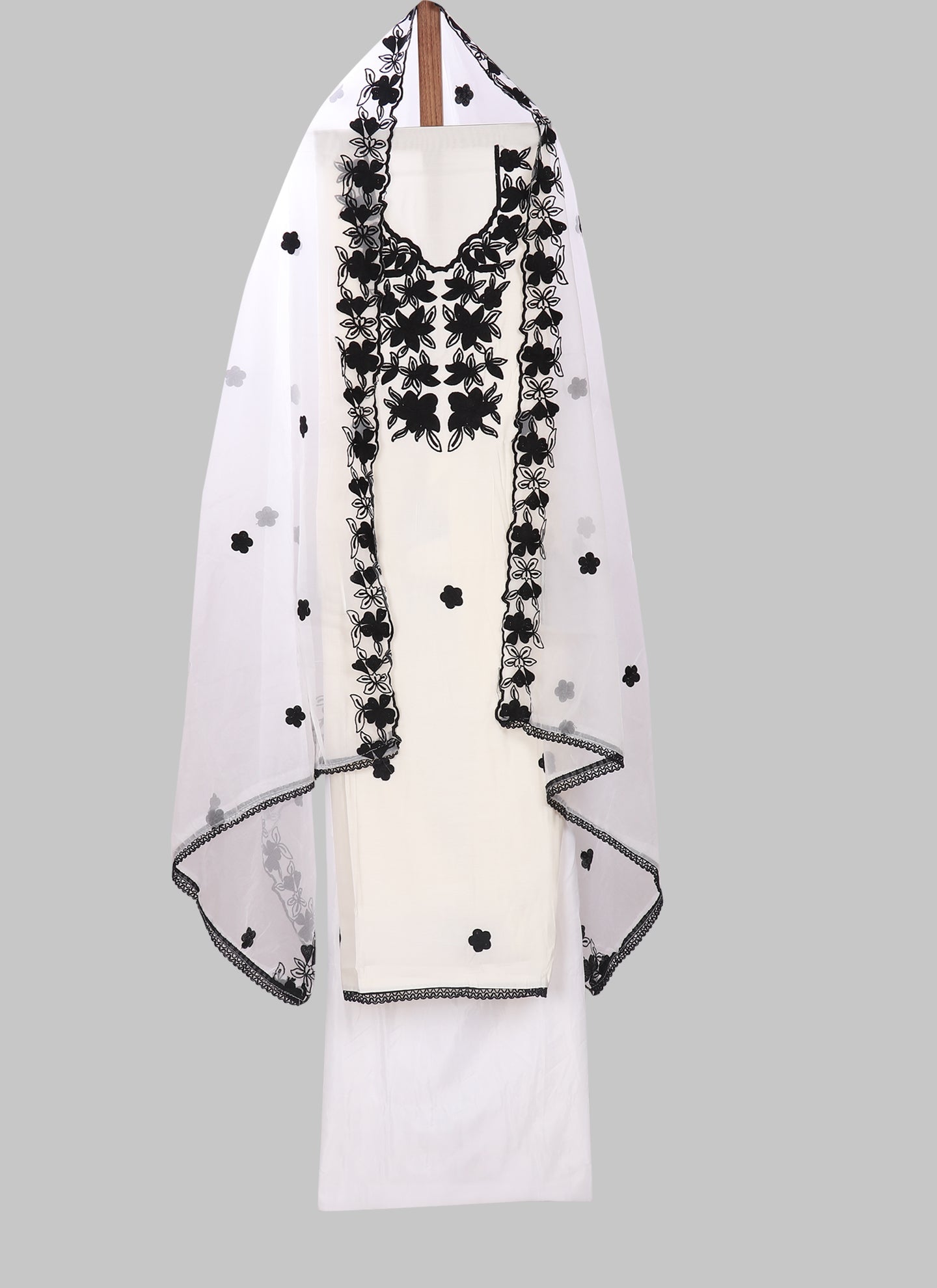 Silk Embroidered White Unstitched Salwar Dress Material With Dupatta
