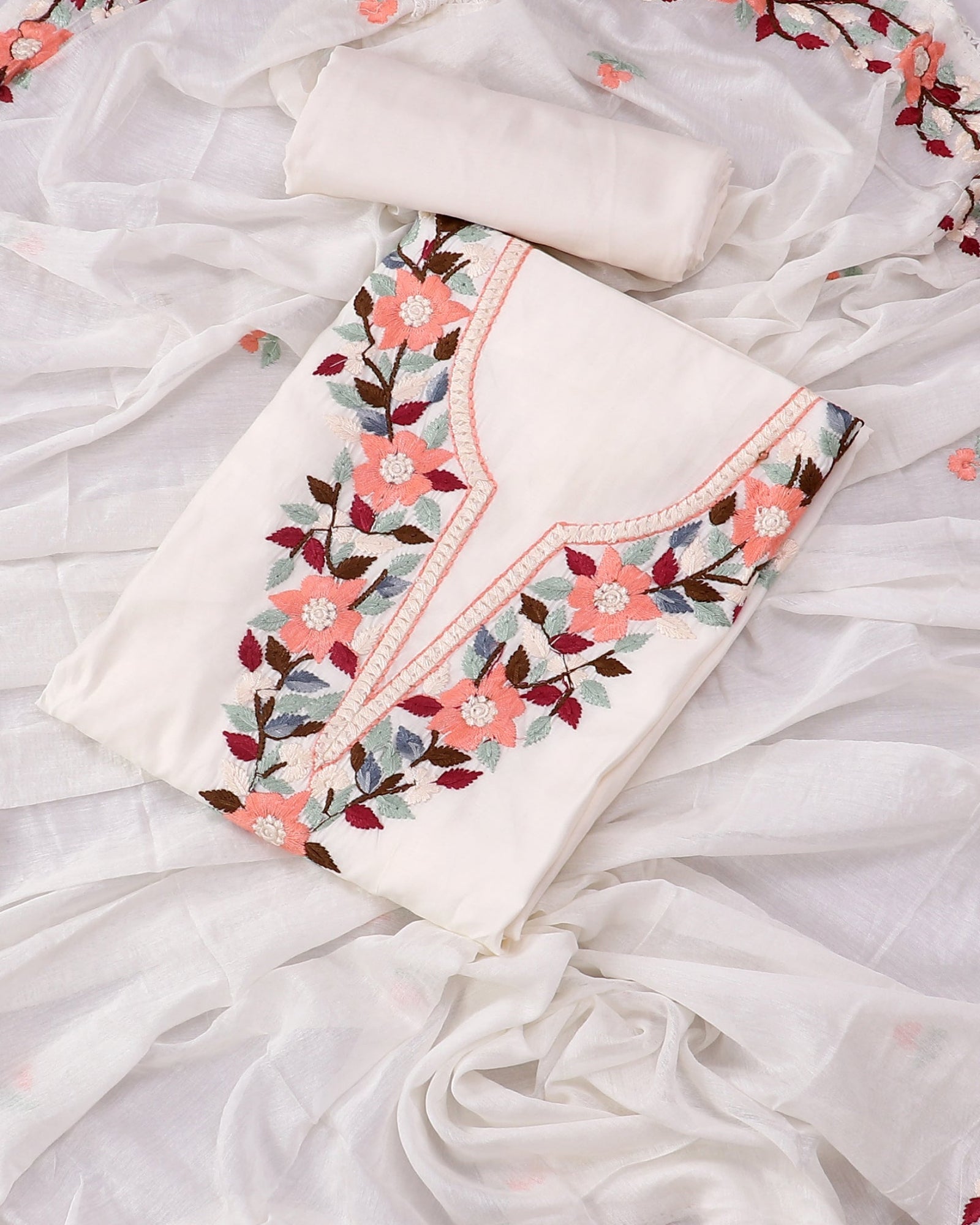 Silk Embroidered White Unstitched Dress Material With Dupatta Salwar Studio Silk Embroidered White Unstitched Dress Material With Dupatta Salwar Studio